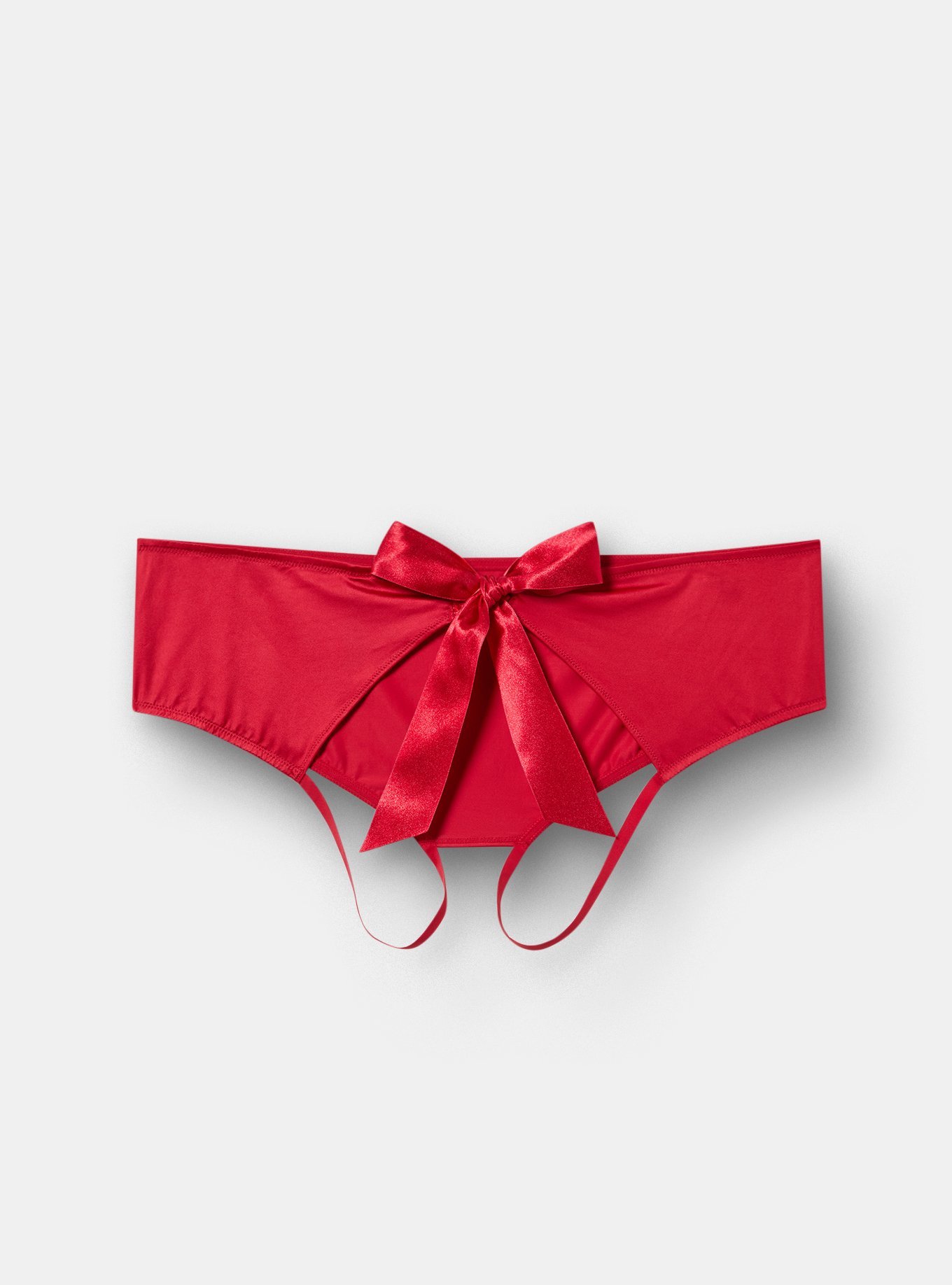 Plus Size Shine Bow Back Open Gusset Cheeky Panty, JESTER RED, flat
