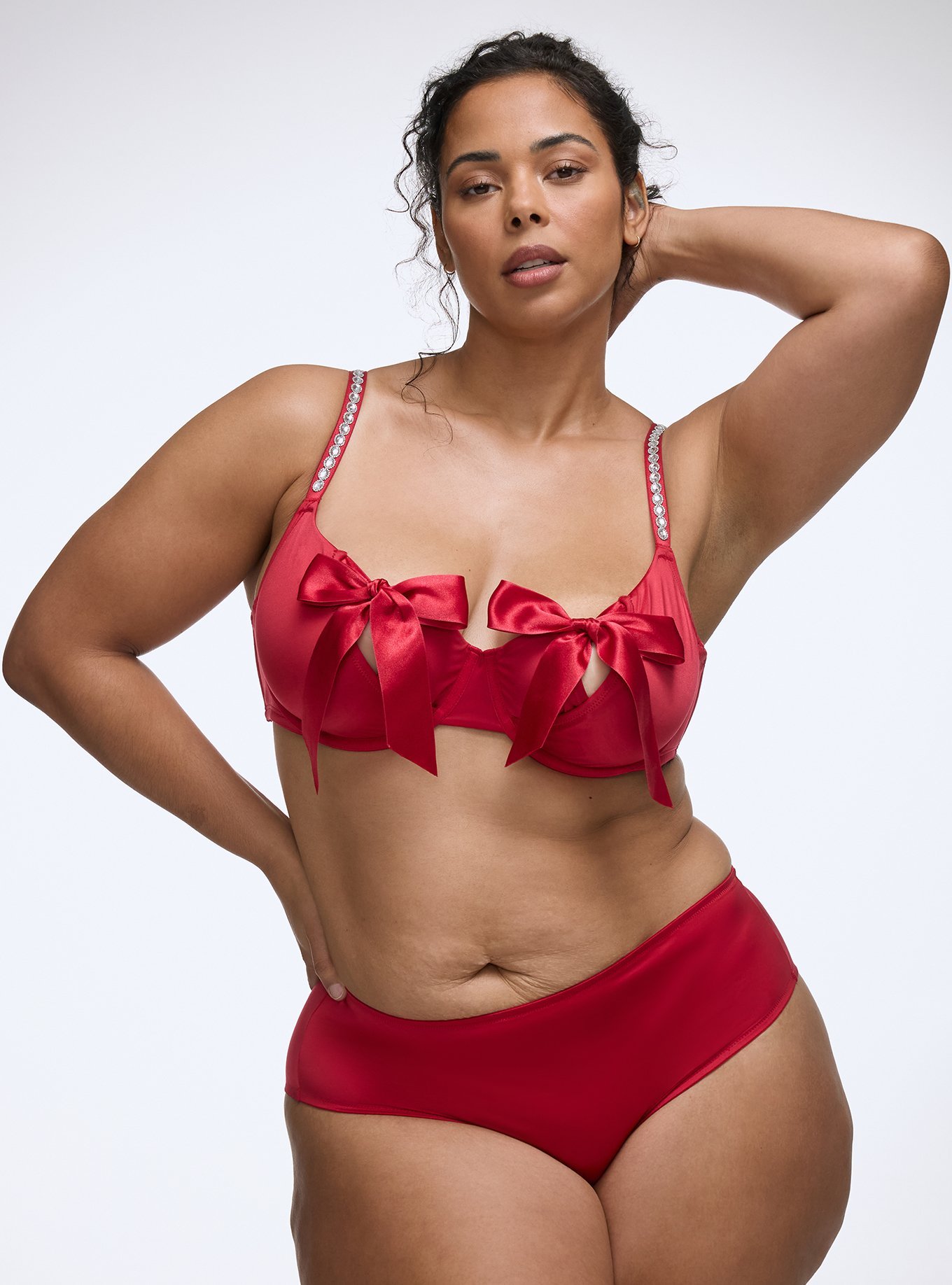 Plus Size Shine Bow Back Open Gusset Cheeky Panty, JESTER RED, hi-res