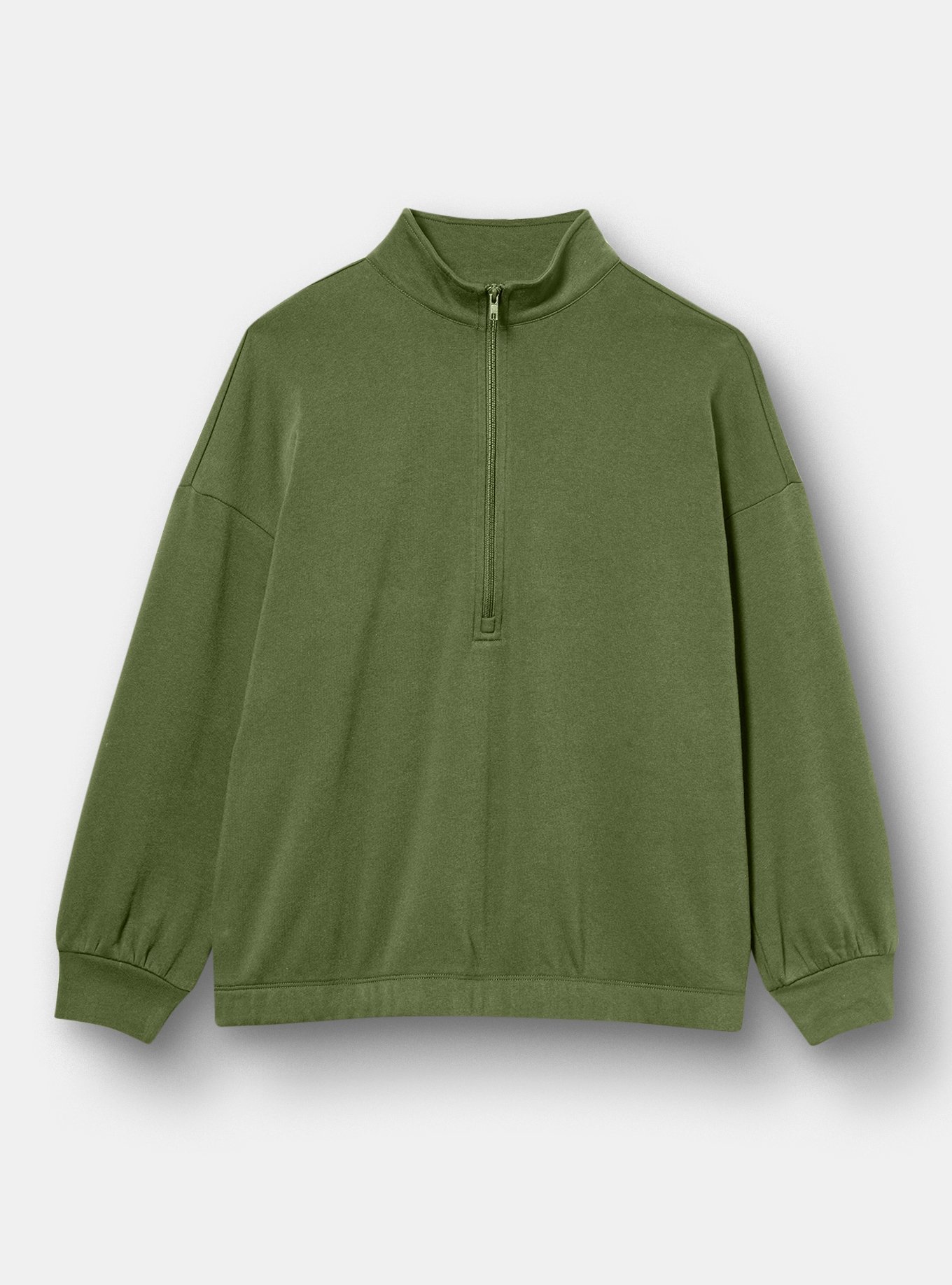 TRU Super Soft Fleece Half-Zip Active Pullover, BRONZE GREEN, flat