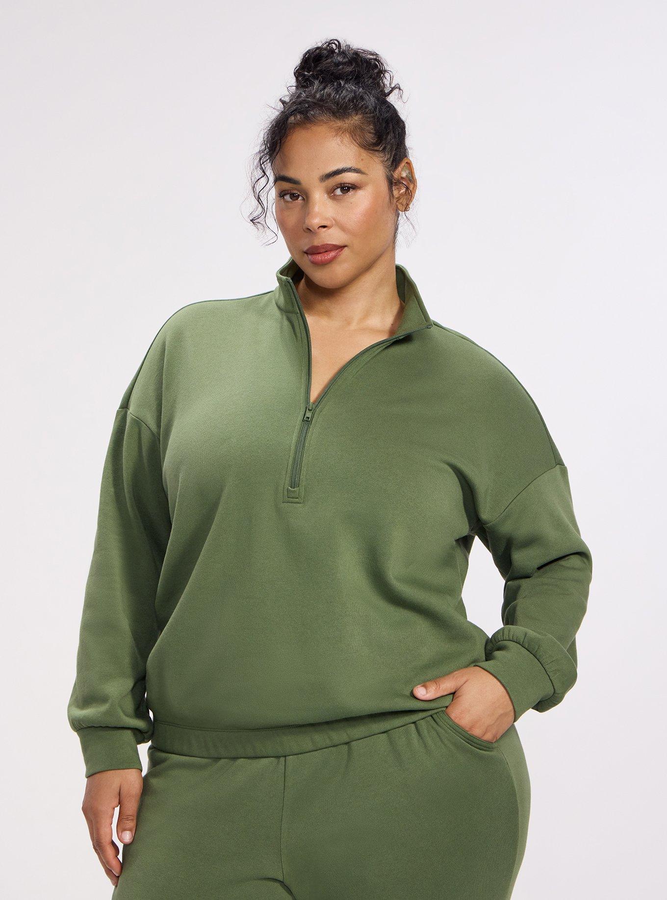 TRU Super Soft Fleece Half-Zip Active Pullover Top, BRONZE GREEN, hi-res