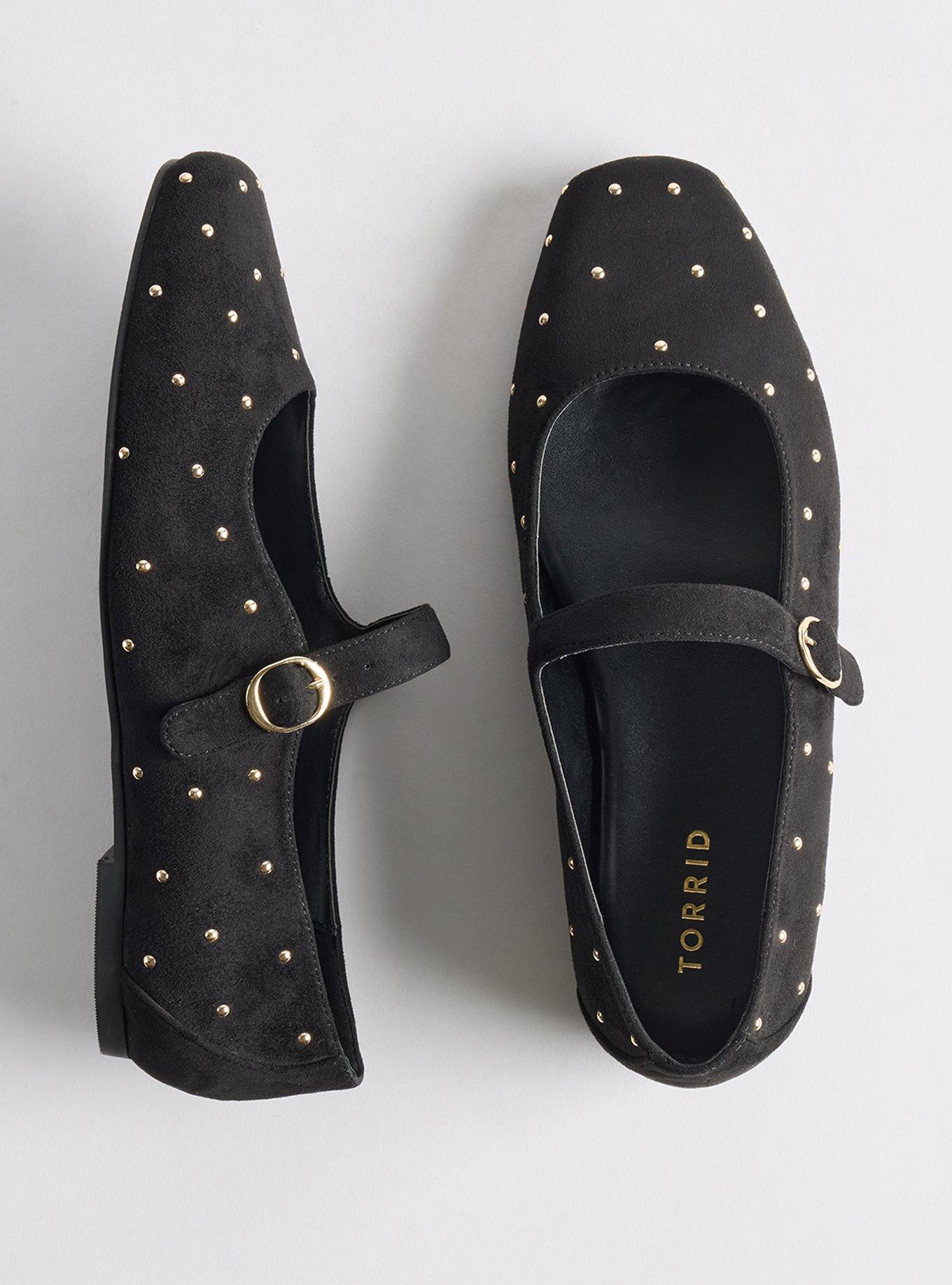 Plus Size Studded Mary Jane Ballet Flat (WW), BLACK, hi-res