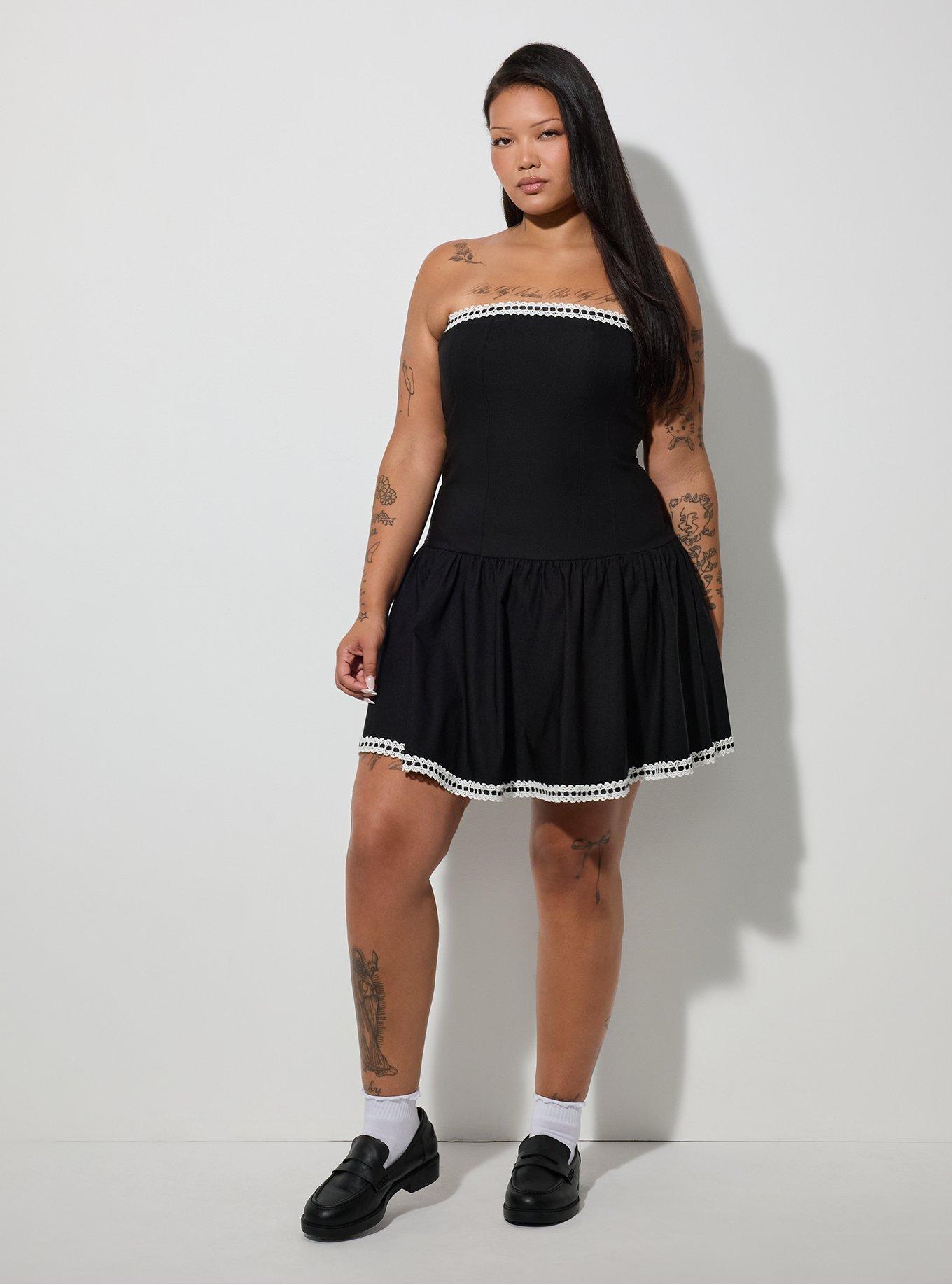 Plus Size LoveSick Strapless Drop Waist Mini Dress, DEEP BLACK, alternate
