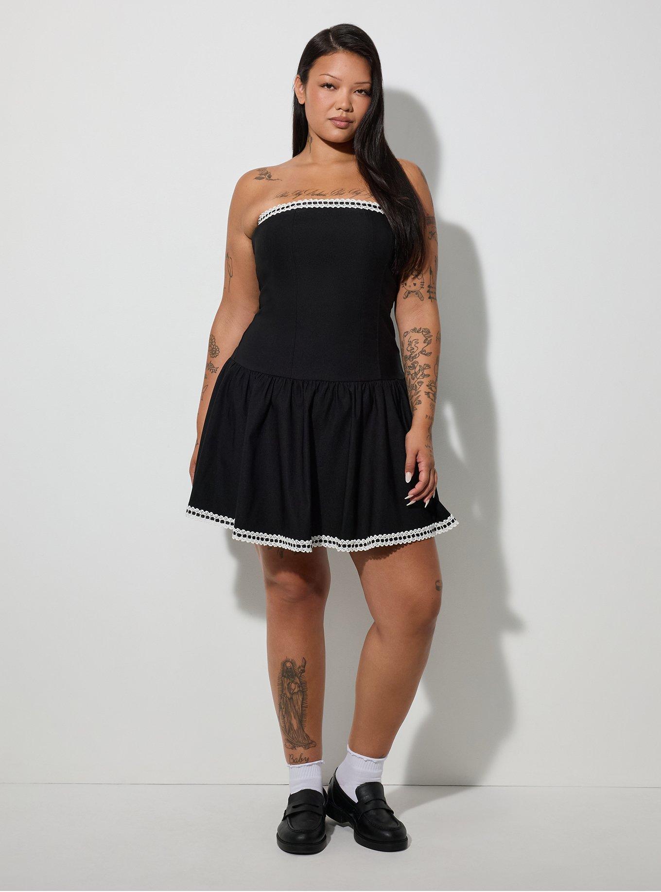 Plus Size LoveSick Strapless Drop Waist Mini Dress, DEEP BLACK, alternate