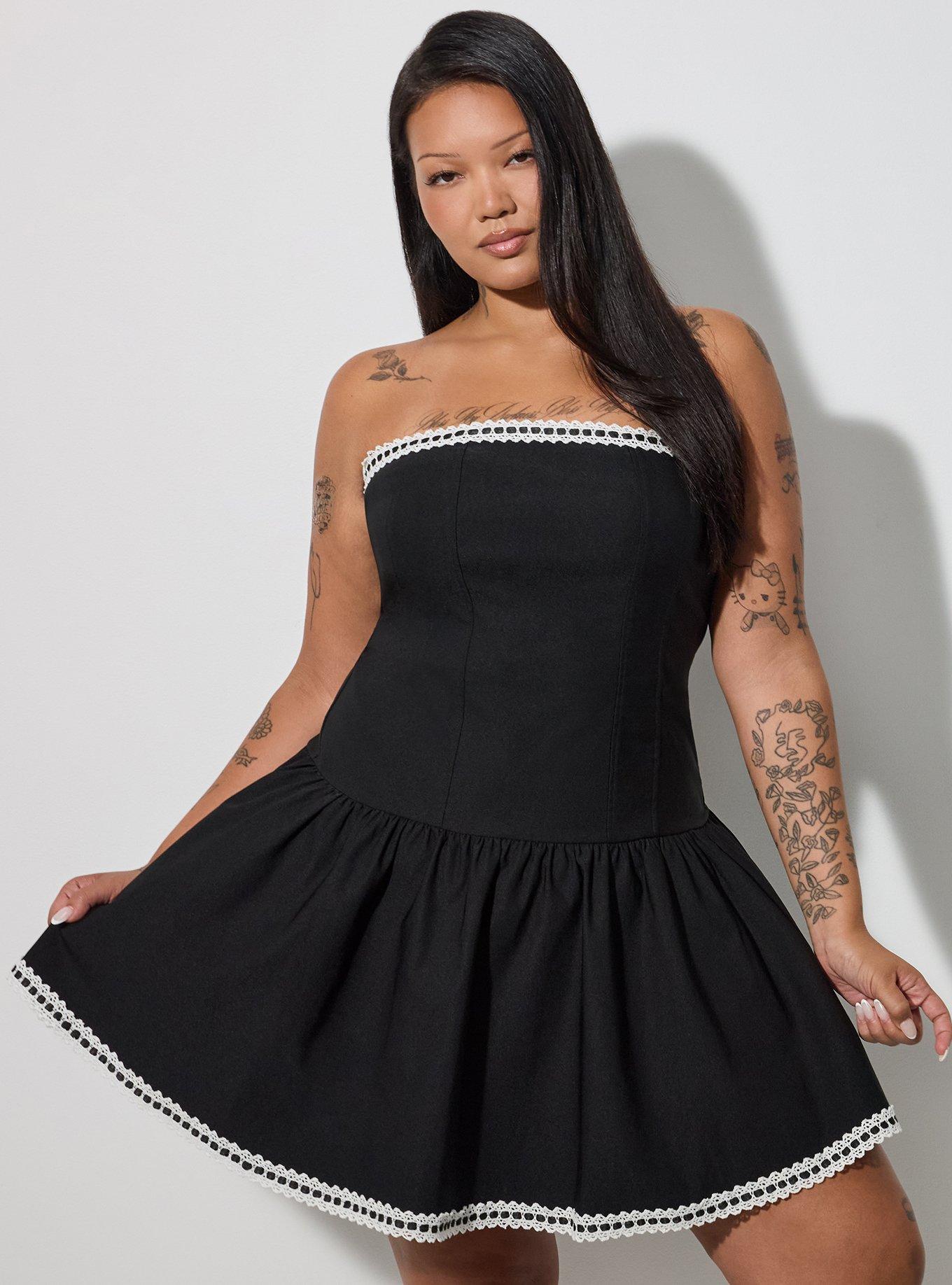 Plus Size LoveSick Strapless Drop Waist Mini Dress, DEEP BLACK, hi-res