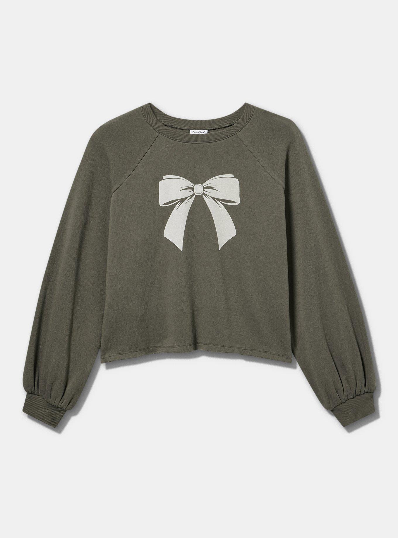 Plus Size LoveSick Oversized Raglan Crew Sweater, KALAMATA WHITE BOW, flat
