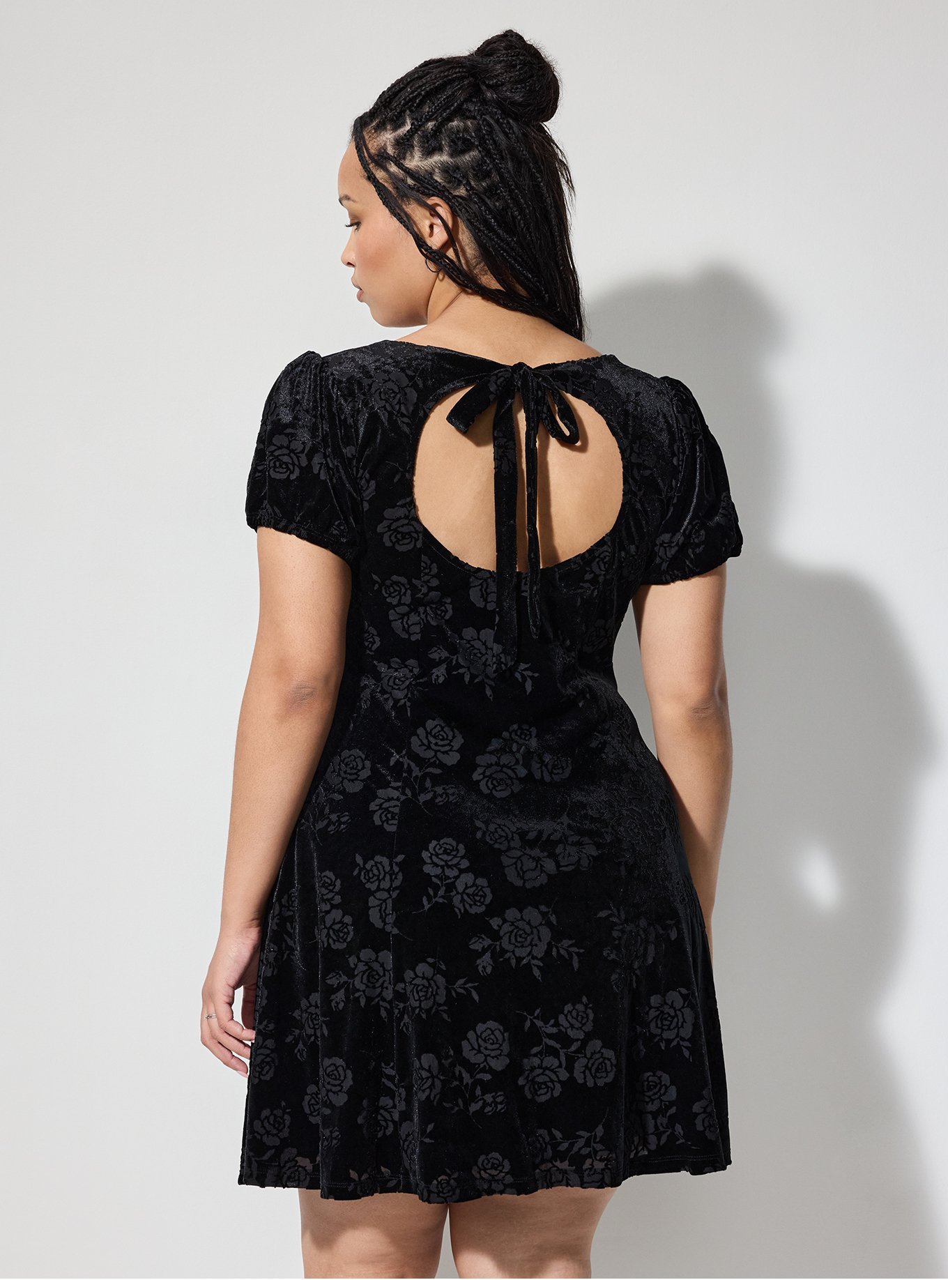 LoveSick Square Neck Velour Mini Dress, GAIL SILHOUETTE FLORAL BLACK, alternate