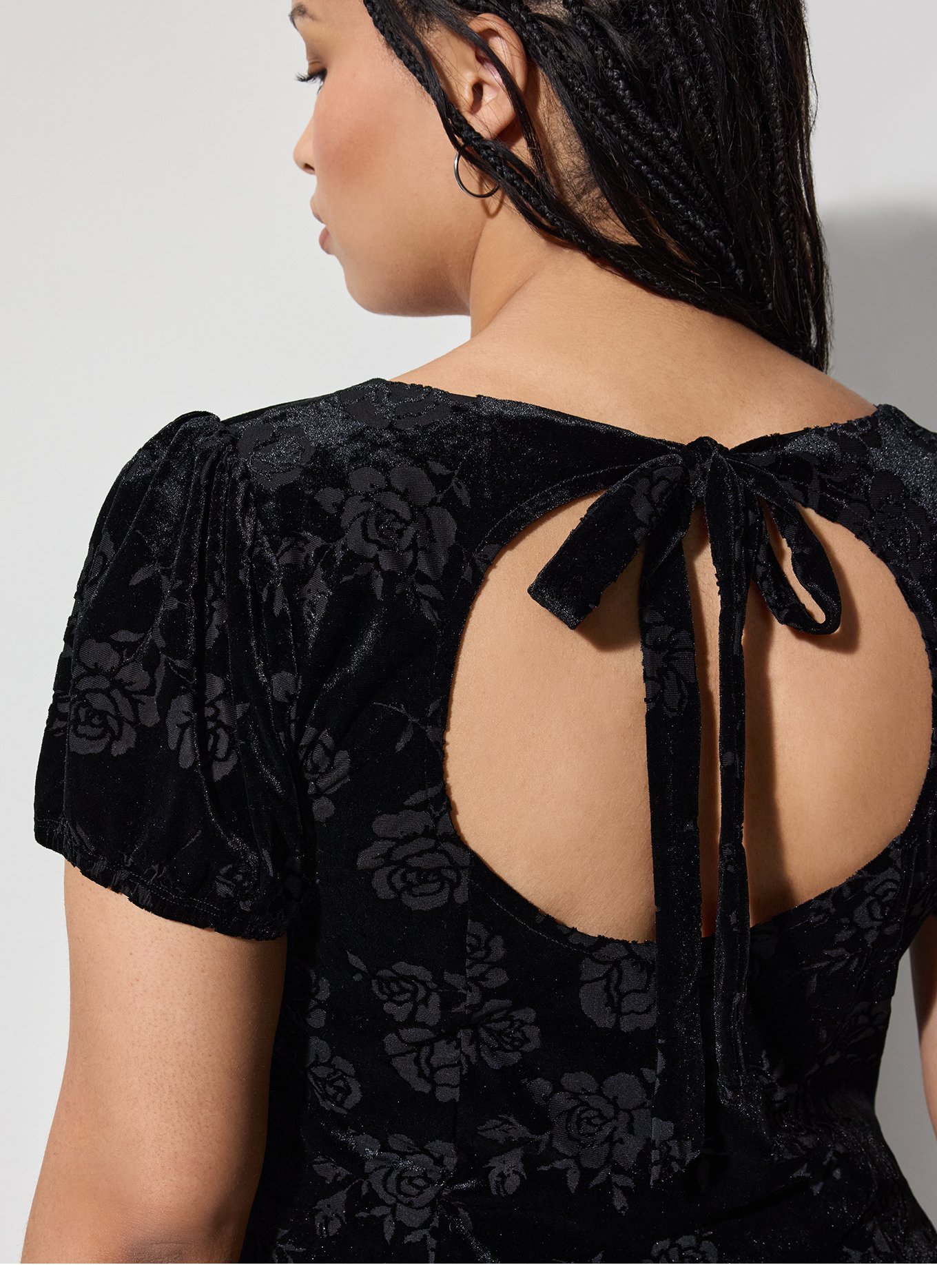 LoveSick Square Neck Velour Mini Dress, GAIL SILHOUETTE FLORAL BLACK, alternate