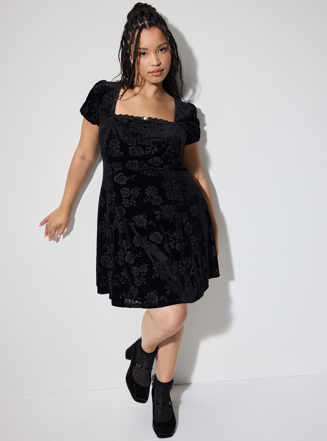 LoveSick Square Neck Velour Mini Dress, GAIL SILHOUETTE FLORAL BLACK, hi-res