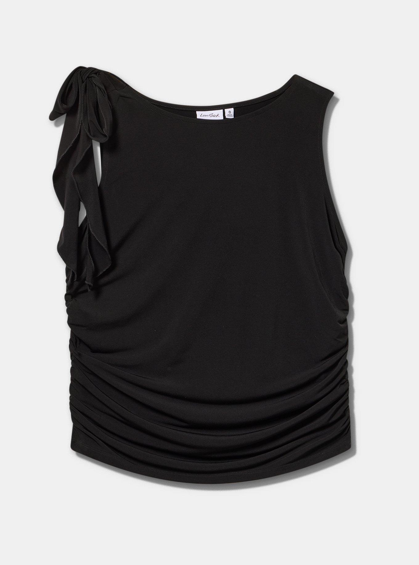 Plus Size LoveSick Shirred Ruffle Top, DEEP BLACK, flat