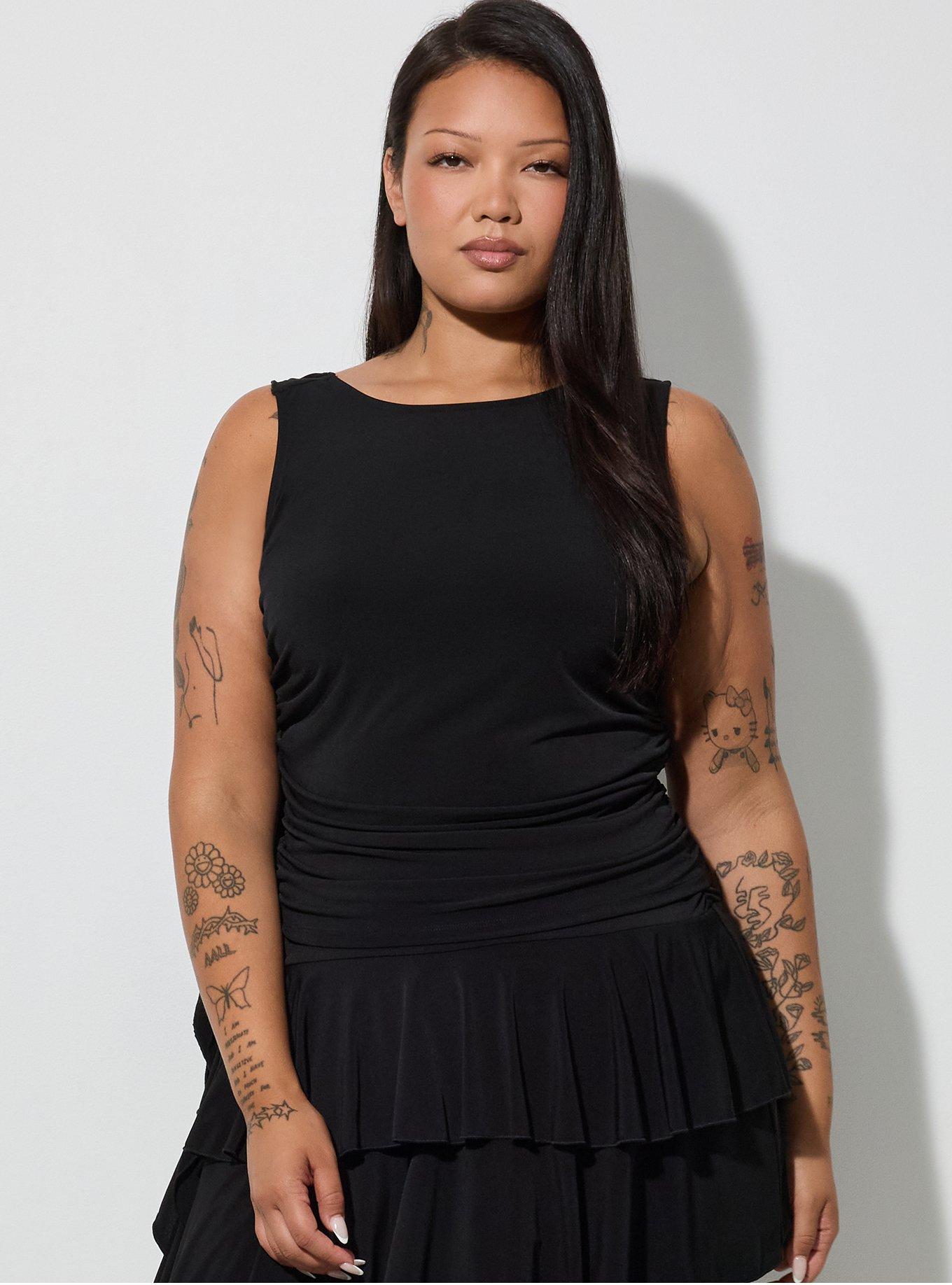LoveSick Shirred Ruffle Top, DEEP BLACK, hi-res