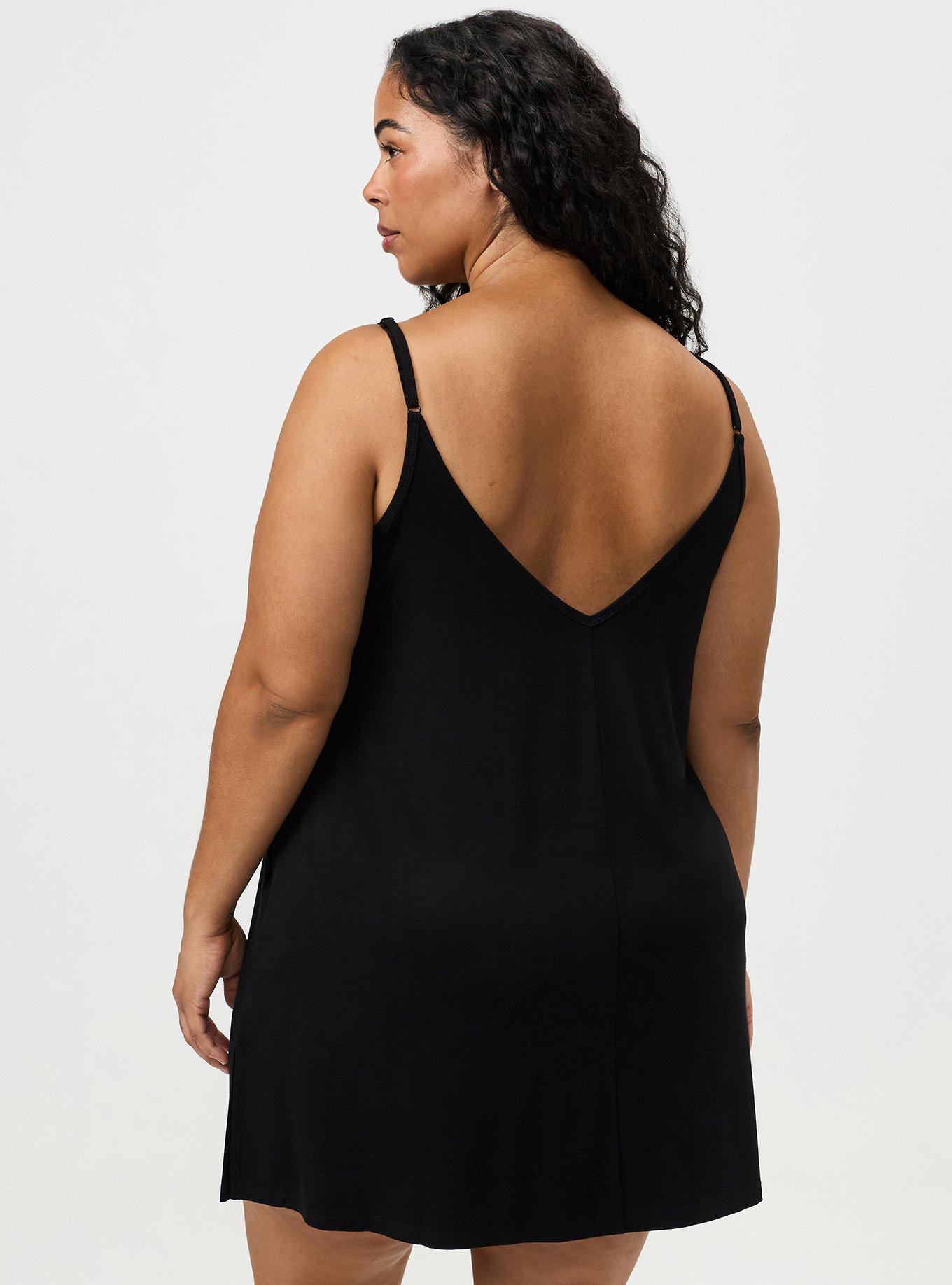 Plus Size Super Soft Jersey V-Back Sleep Chemise, DEEP BLACK, alternate