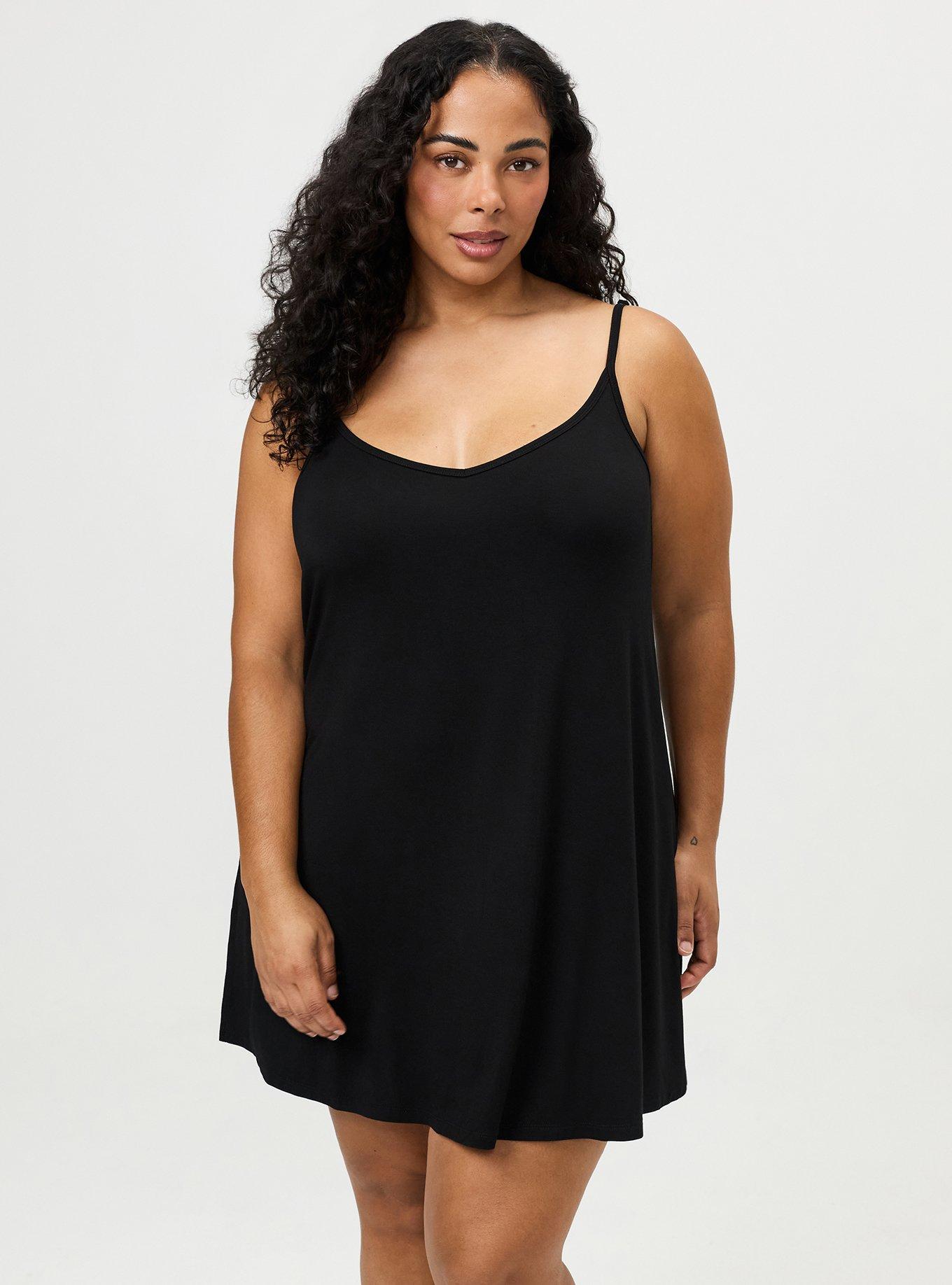 Plus Size Super Soft Jersey V-Back Sleep Chemise, DEEP BLACK, alternate