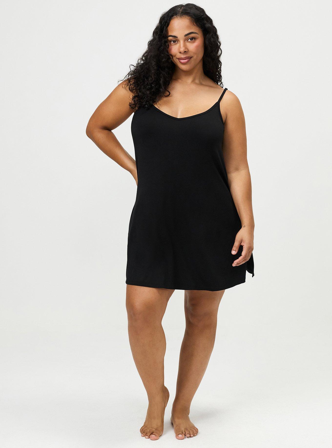 Plus Size Super Soft Jersey V-Back Sleep Chemise, DEEP BLACK, alternate