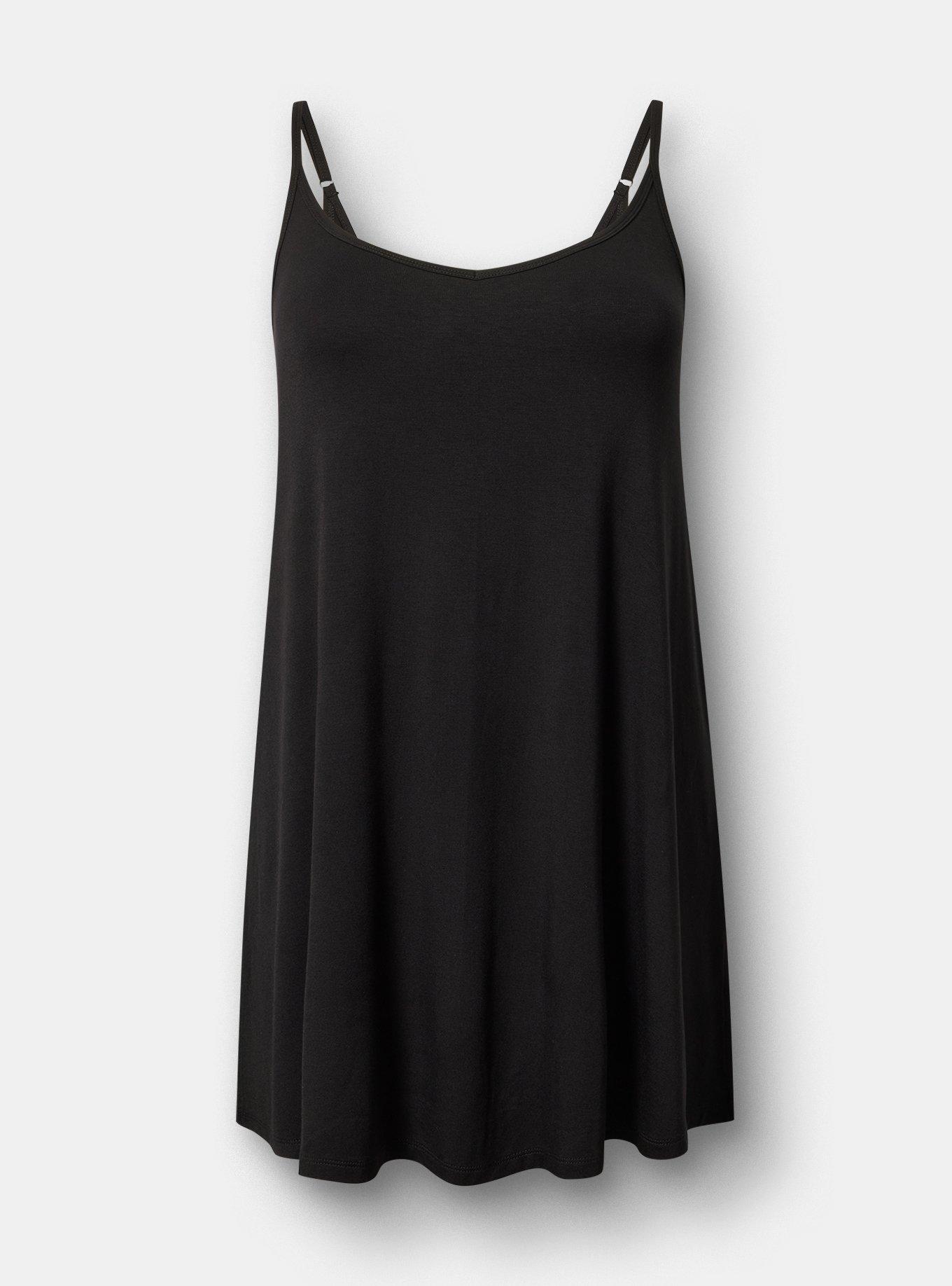 Plus Size Super Soft Jersey V-Back Sleep Chemise, DEEP BLACK, flat