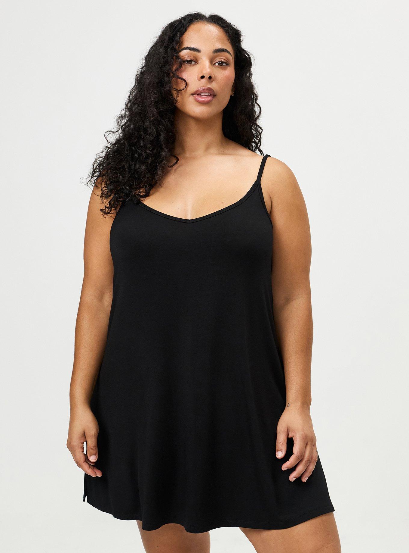 Plus Size Super Soft Jersey V-Back Sleep Chemise, DEEP BLACK, hi-res