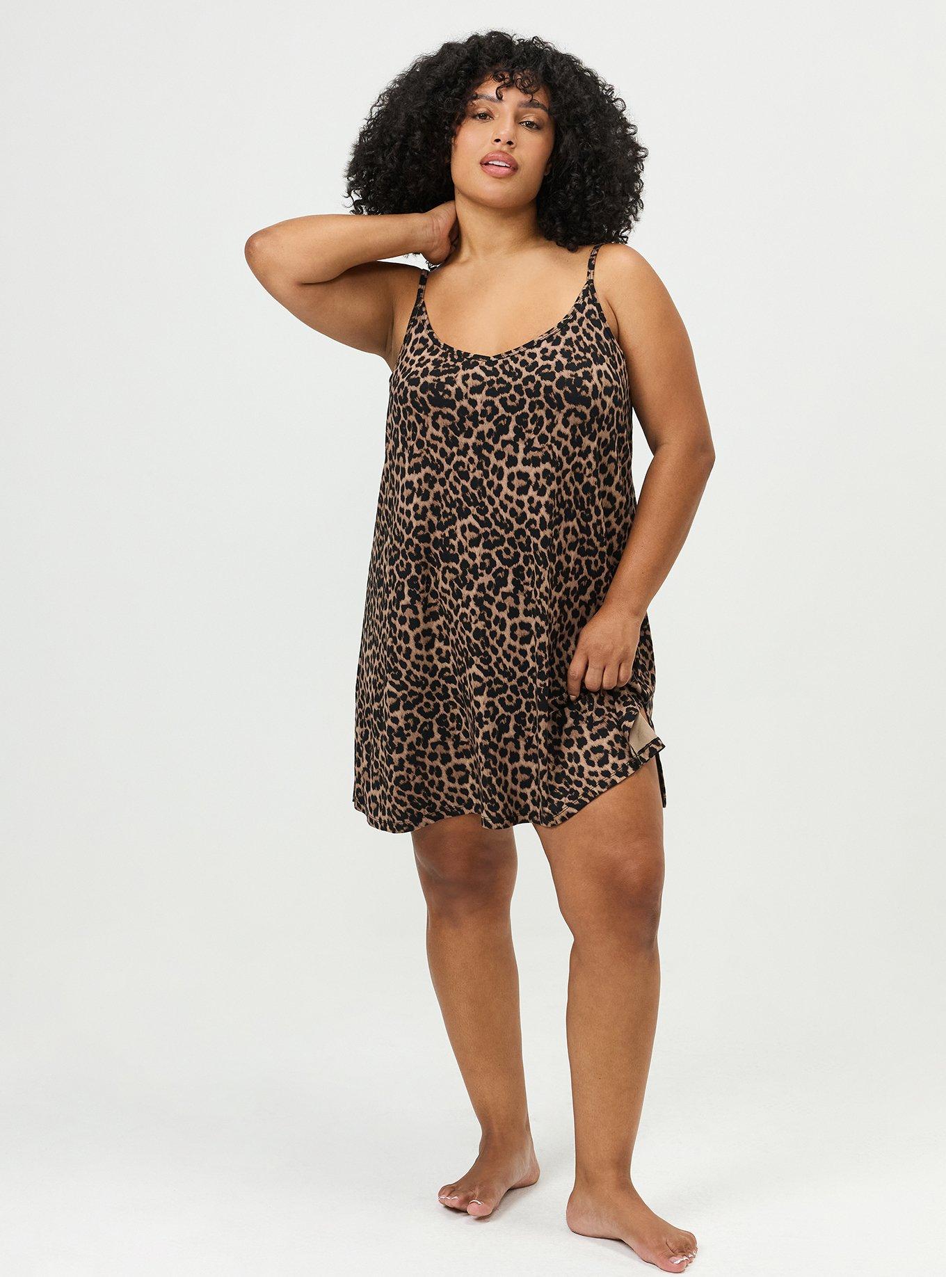 Plus Size Super Soft Jersey V-Back Sleep Chemise, ON THE PROWL LEOPARD BROWN, alternate