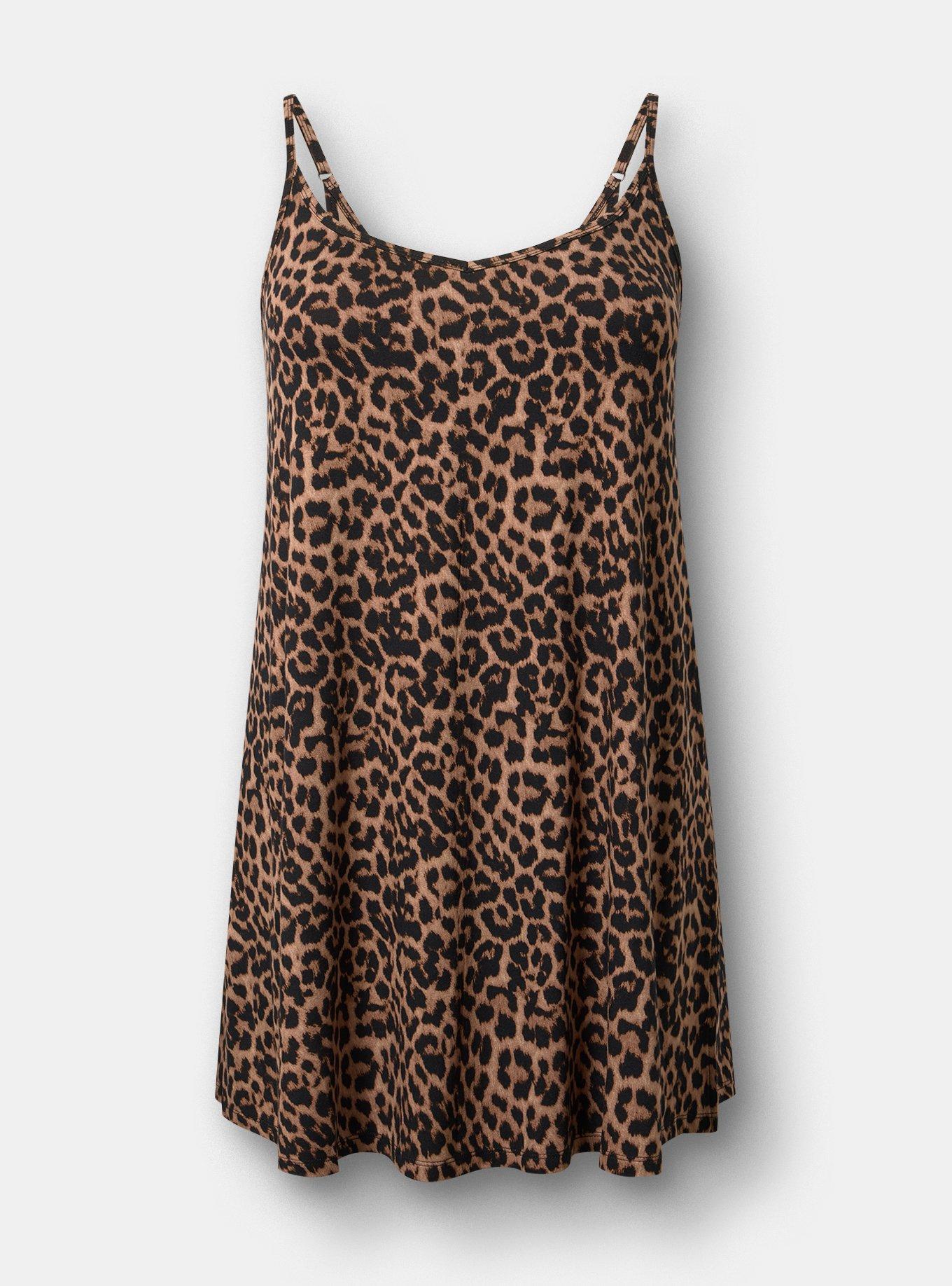 Plus Size Super Soft Jersey V-Back Sleep Chemise, ON THE PROWL LEOPARD BROWN, flat