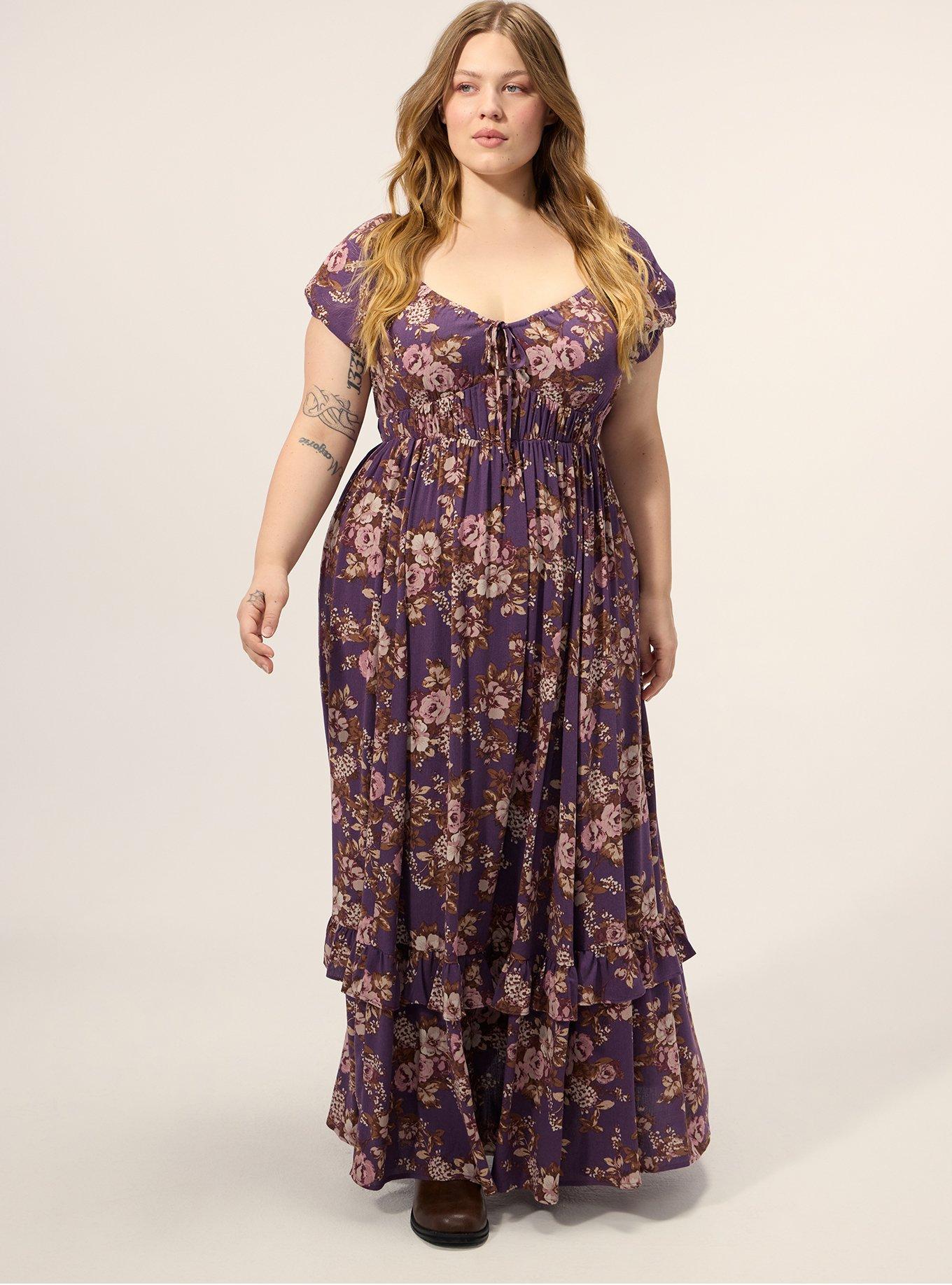 Festi Puff Sleeve Tiered Maxi Dress, PAULA ROSES FLORAL PURPLE, alternate
