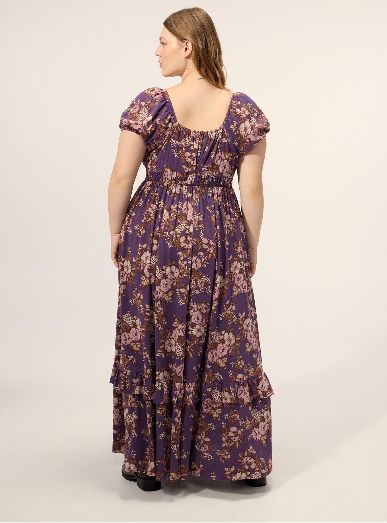 Festi Puff Sleeve Tiered Maxi Dress, PAULA ROSES FLORAL PURPLE, alternate