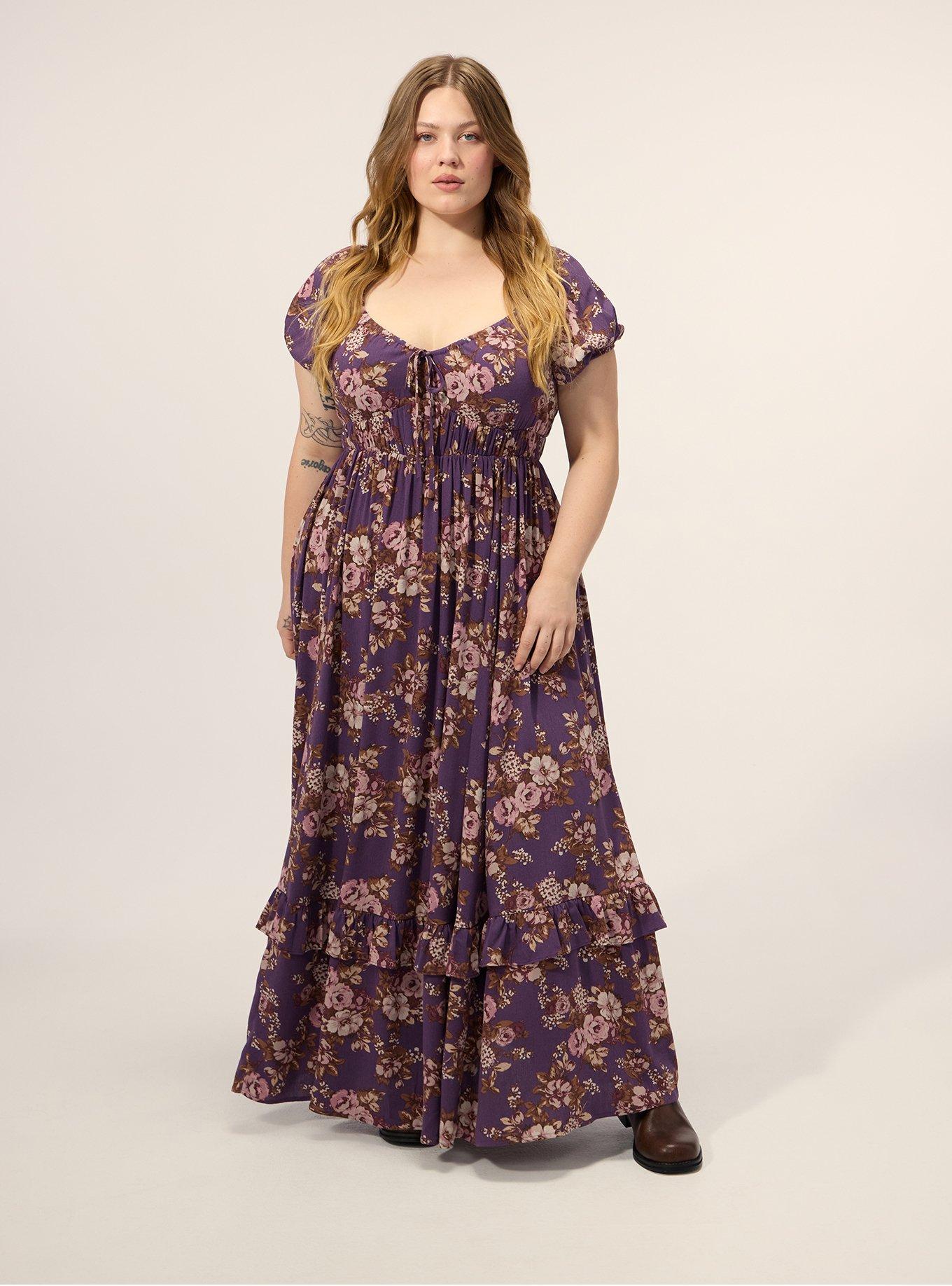 Festi Puff Sleeve Tiered Maxi Dress, PAULA ROSES FLORAL PURPLE, hi-res