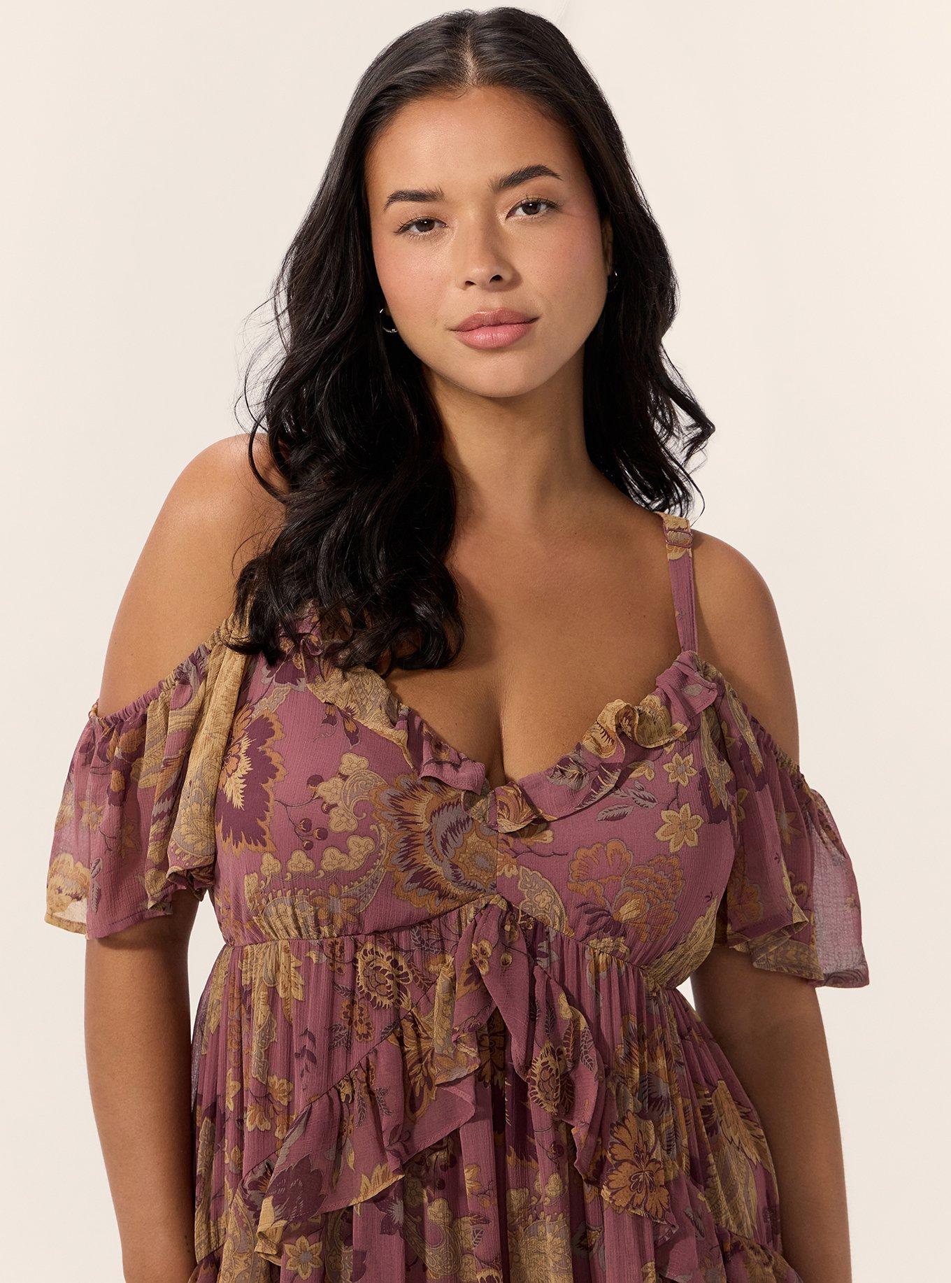 Festi Chiffon Ruffle Maxi Dress, SCROLL FLORAL PAISLEY BRICK NEW, alternate