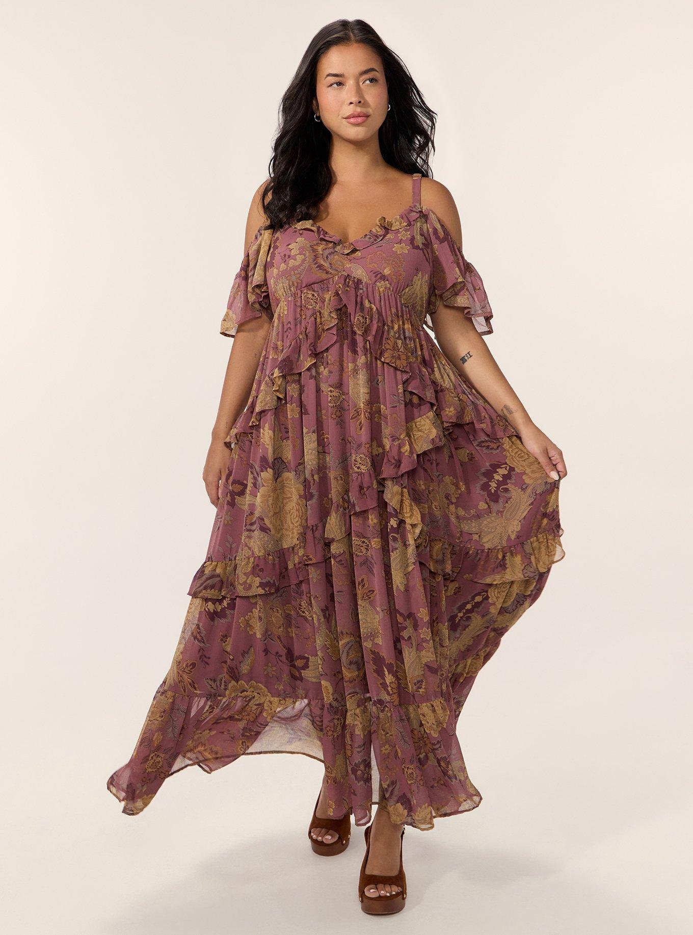 Festi Chiffon Ruffle Maxi Dress, SCROLL FLORAL PAISLEY BRICK NEW, alternate