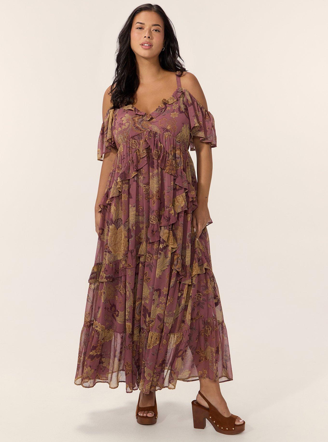 Festi Chiffon Ruffle Maxi Dress, SCROLL FLORAL PAISLEY BRICK NEW, hi-res