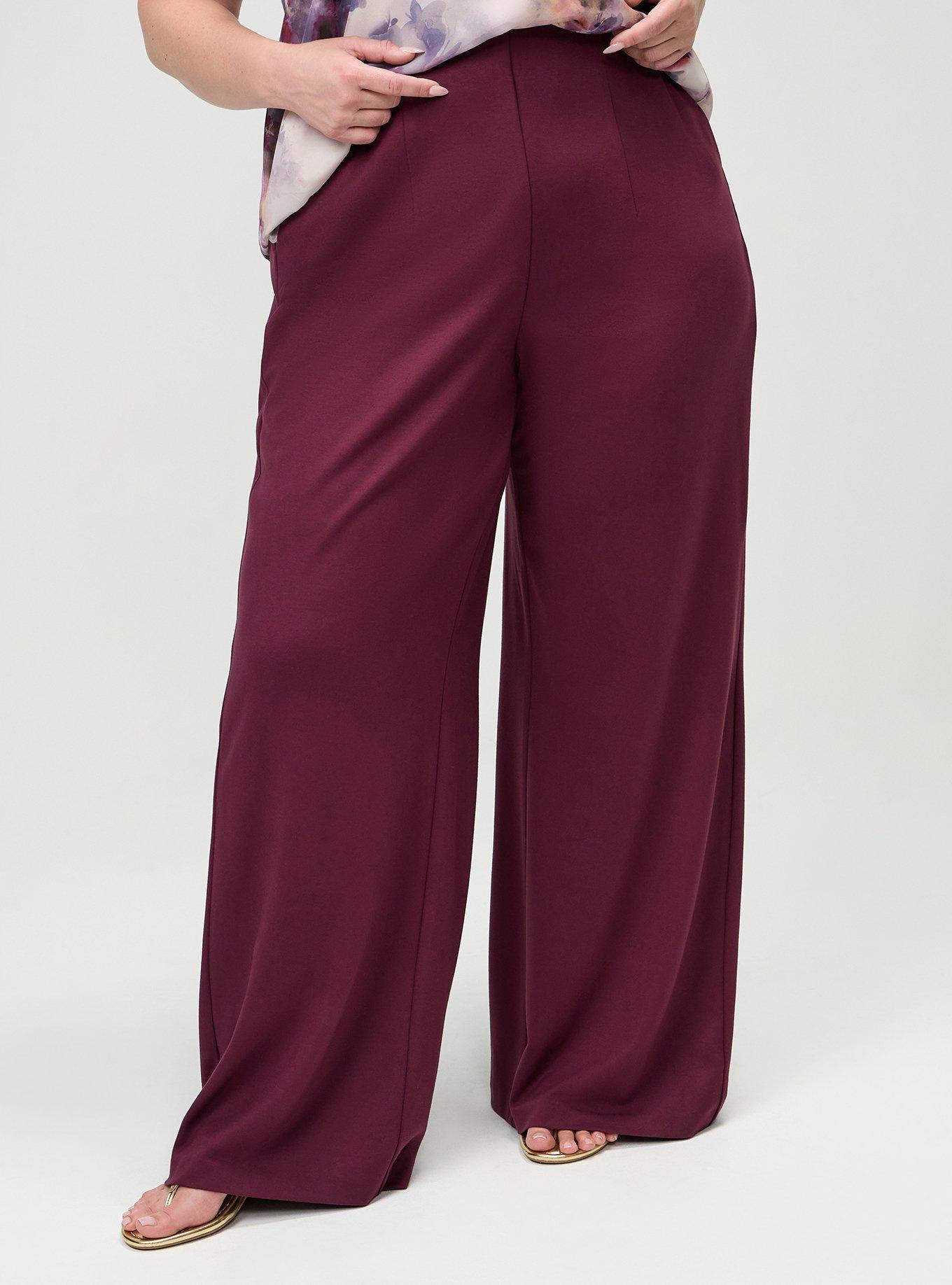 Super Soft Ponte Pull-On Wide-Leg High-Rise Pant, MAROON BANNER, alternate