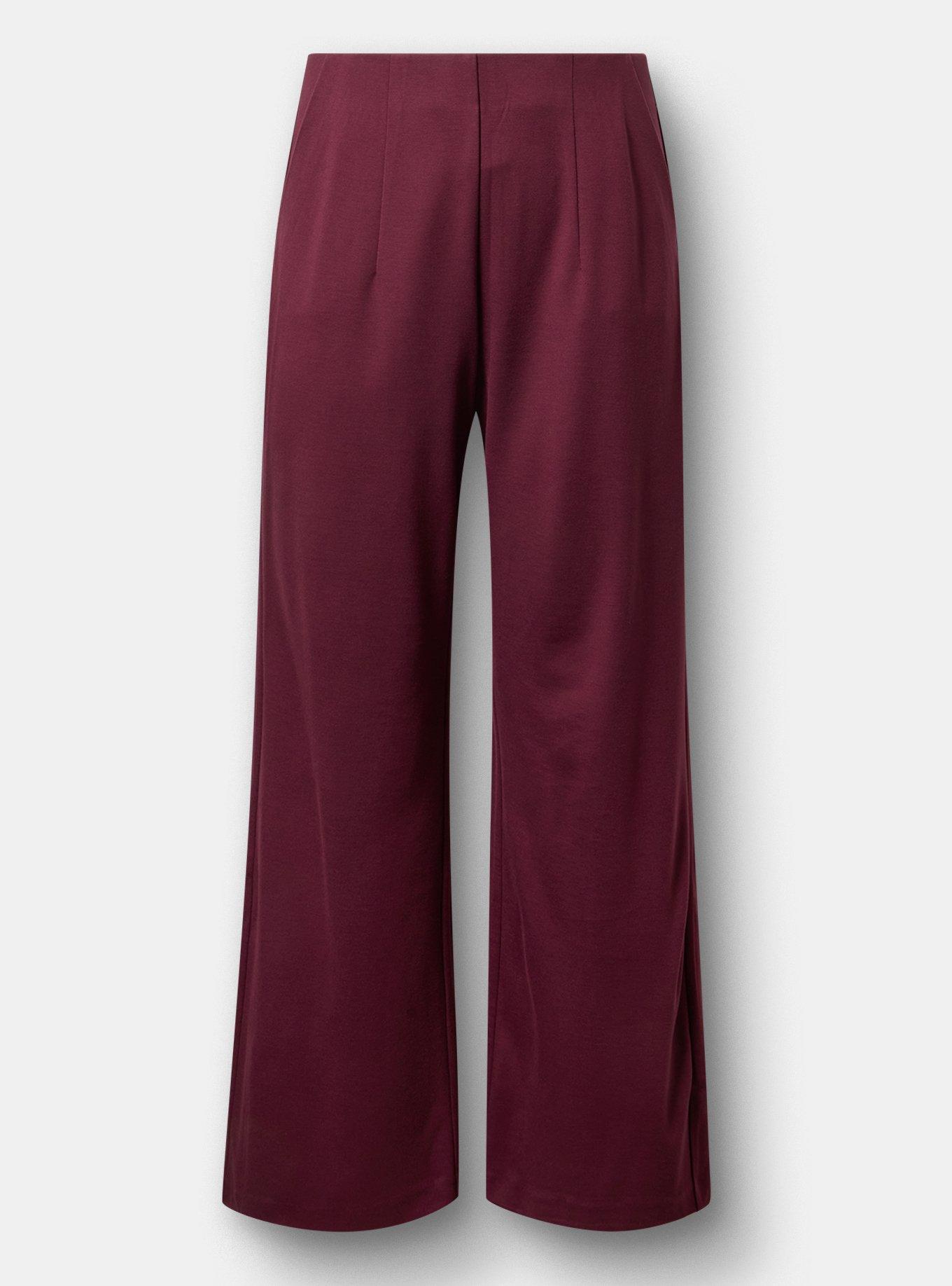 Super Soft Ponte Pull-On Wide-Leg High-Rise Pant, MAROON BANNER, flat