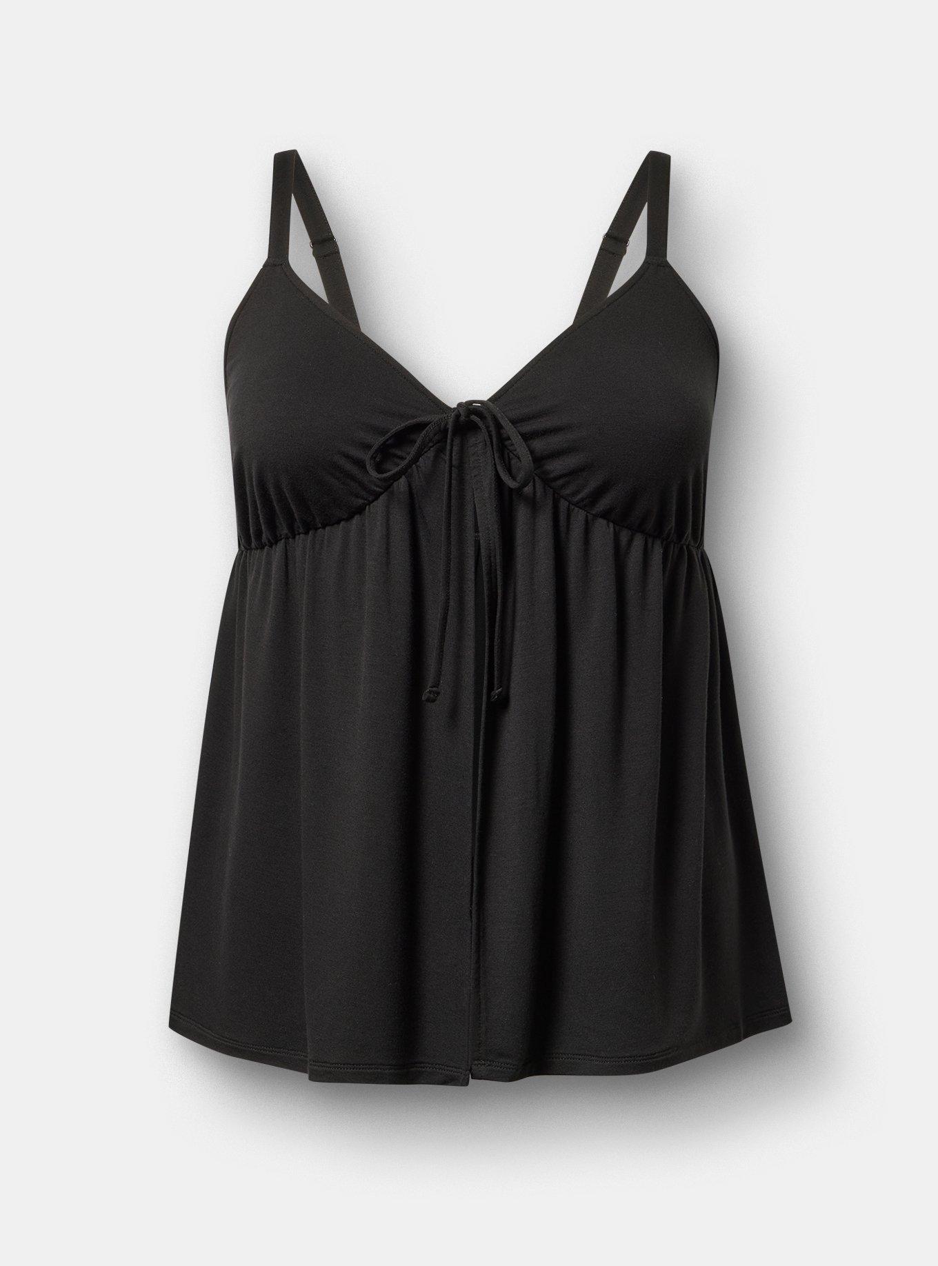 Lightweight French Terry Sleep Cami, DEEP BLACK, flat