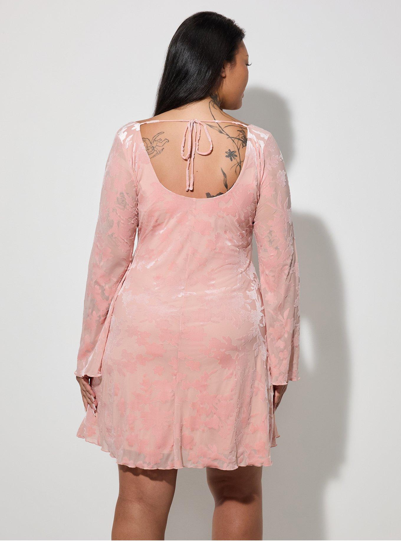 LoveSick Flocked Mesh Bell Sleeve Mini Dress, SILVER PINK, alternate