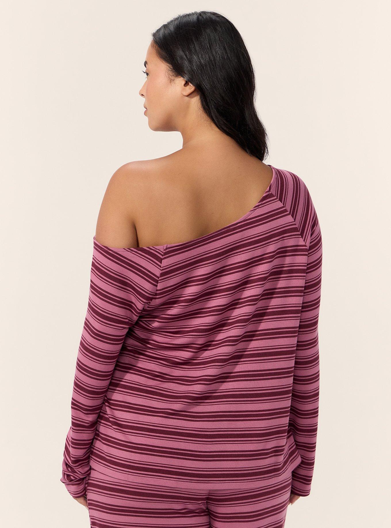 French Terry Off-Shoulder Top, KIRSTEN STRIPE MAUVE, alternate