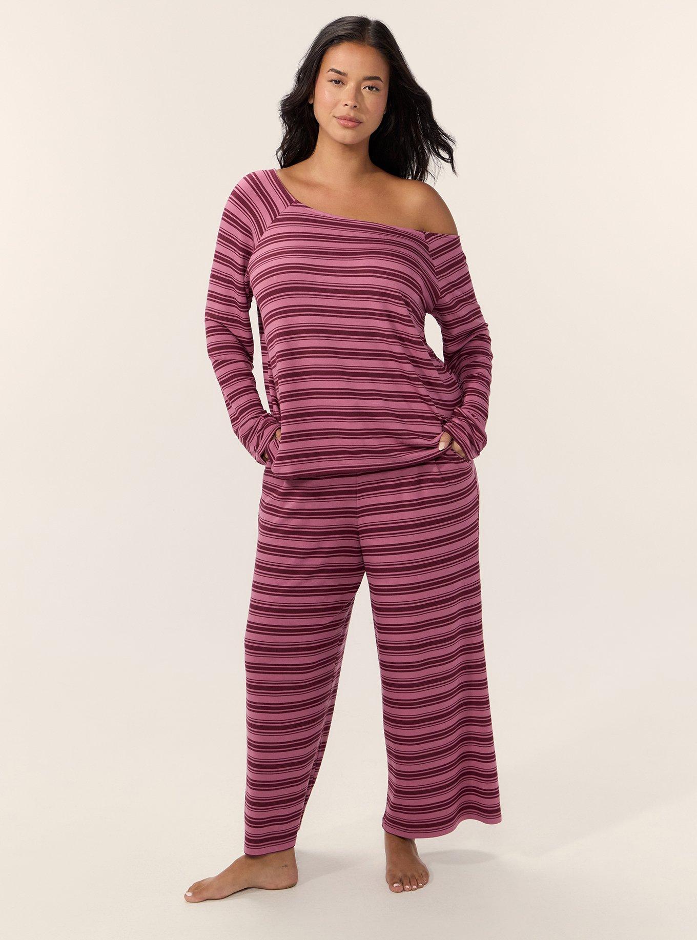 French Terry Off-Shoulder Top, KIRSTEN STRIPE MAUVE, alternate