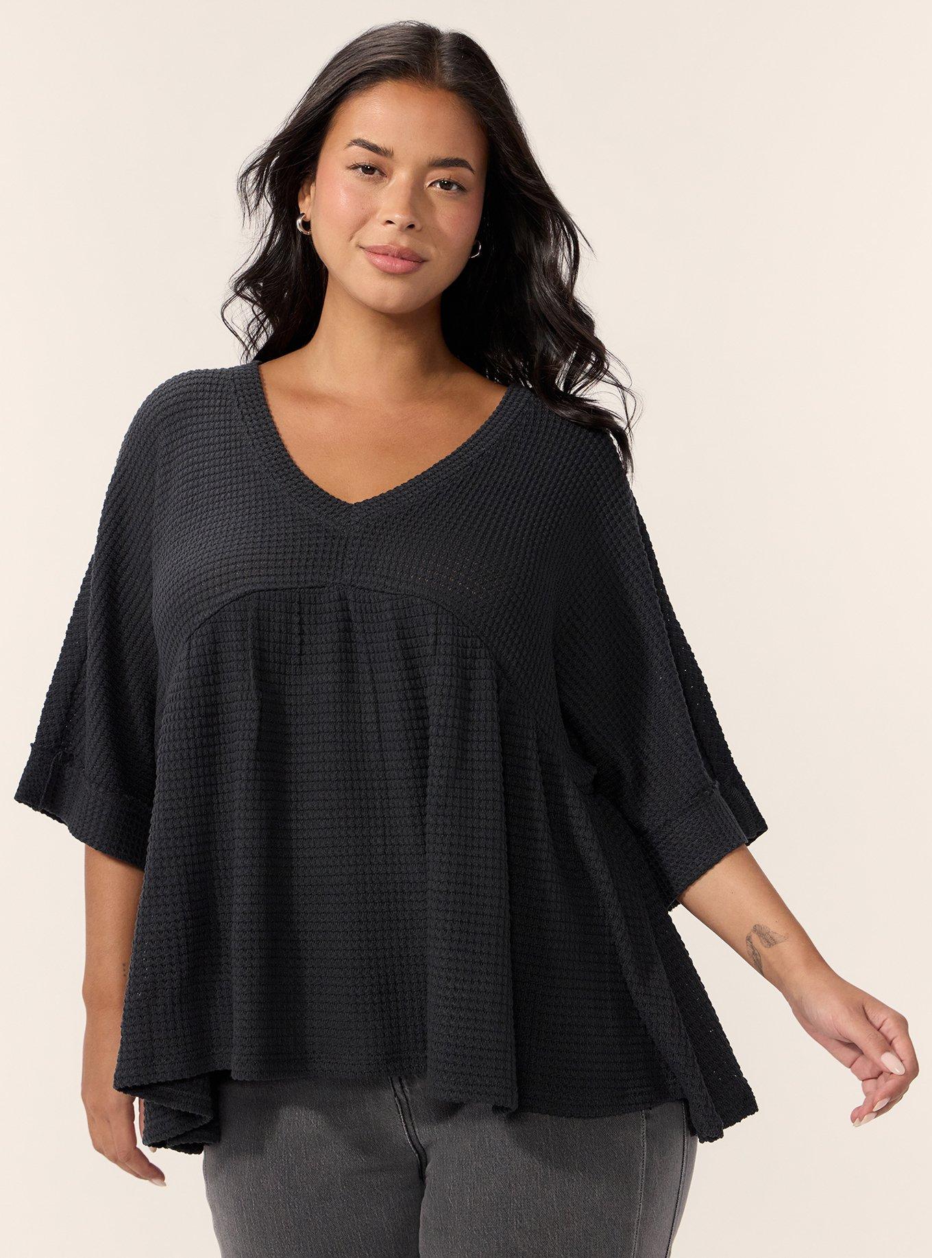 Festi Waffle Babydoll Top, PHANTOM, hi-res