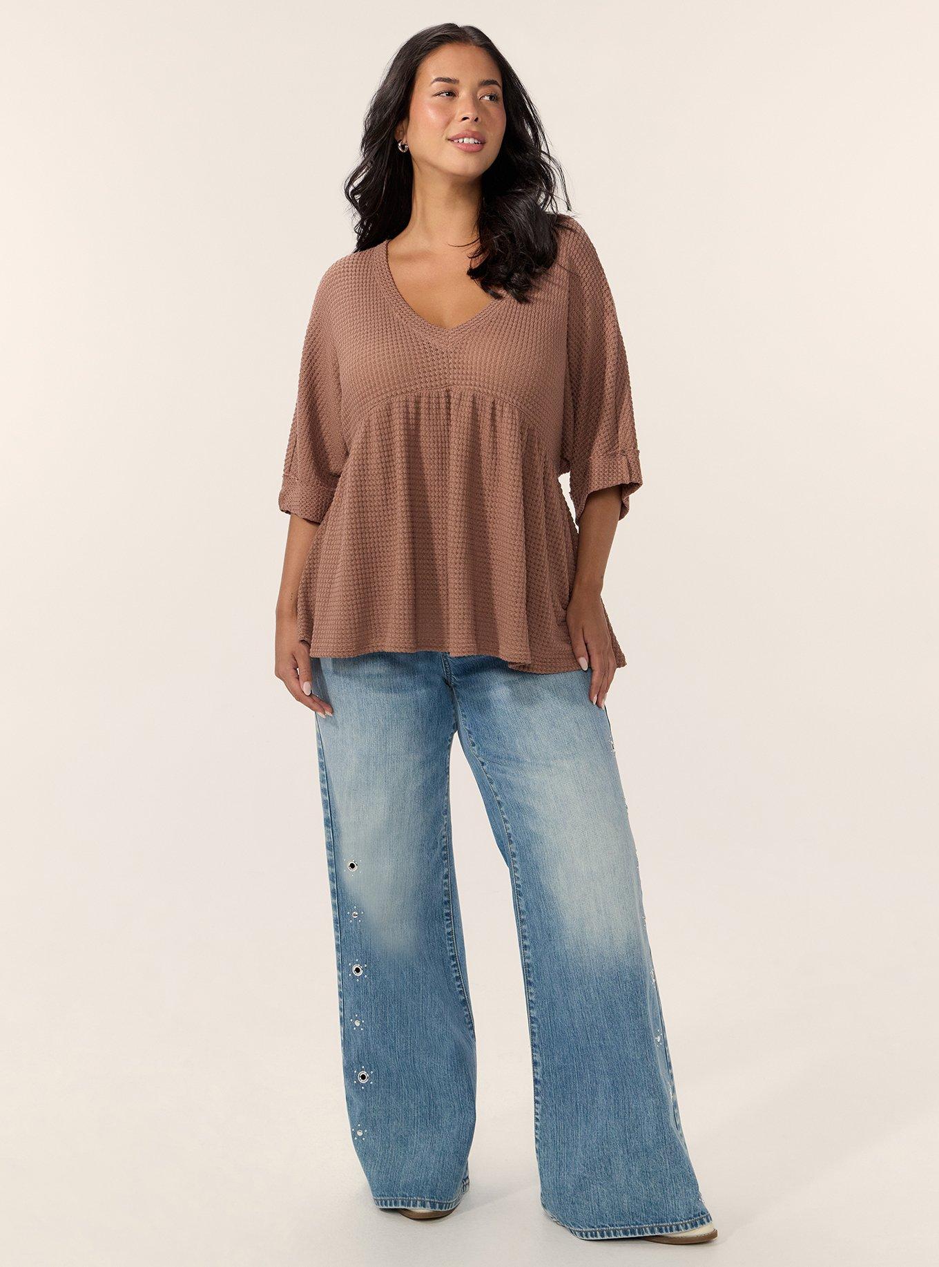 Festi Waffle Babydoll Top, BALTIC AMBER, alternate