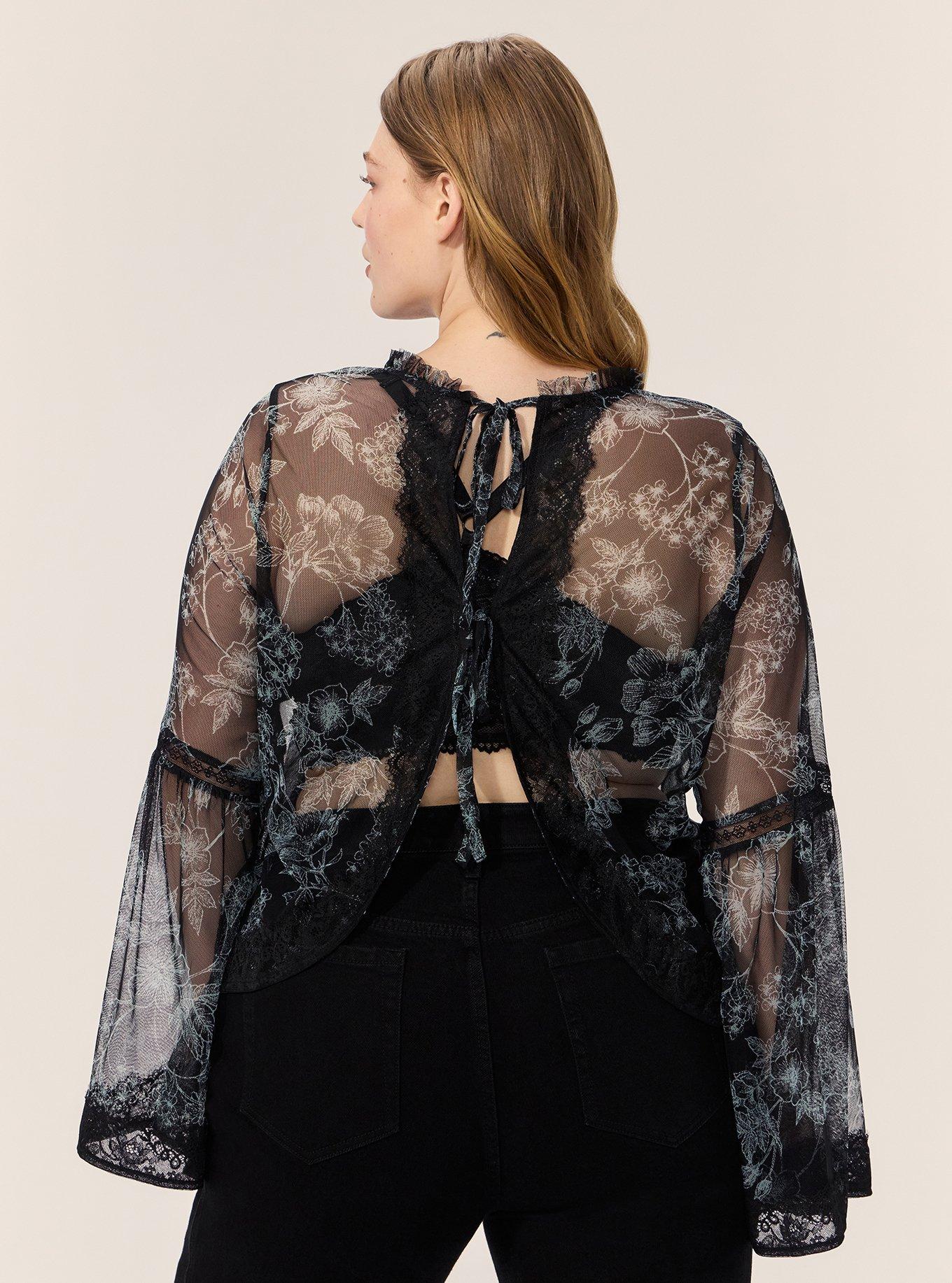 Festi Reversible Bell Sleeve Top, WOODROW FLORAL BLACK, alternate