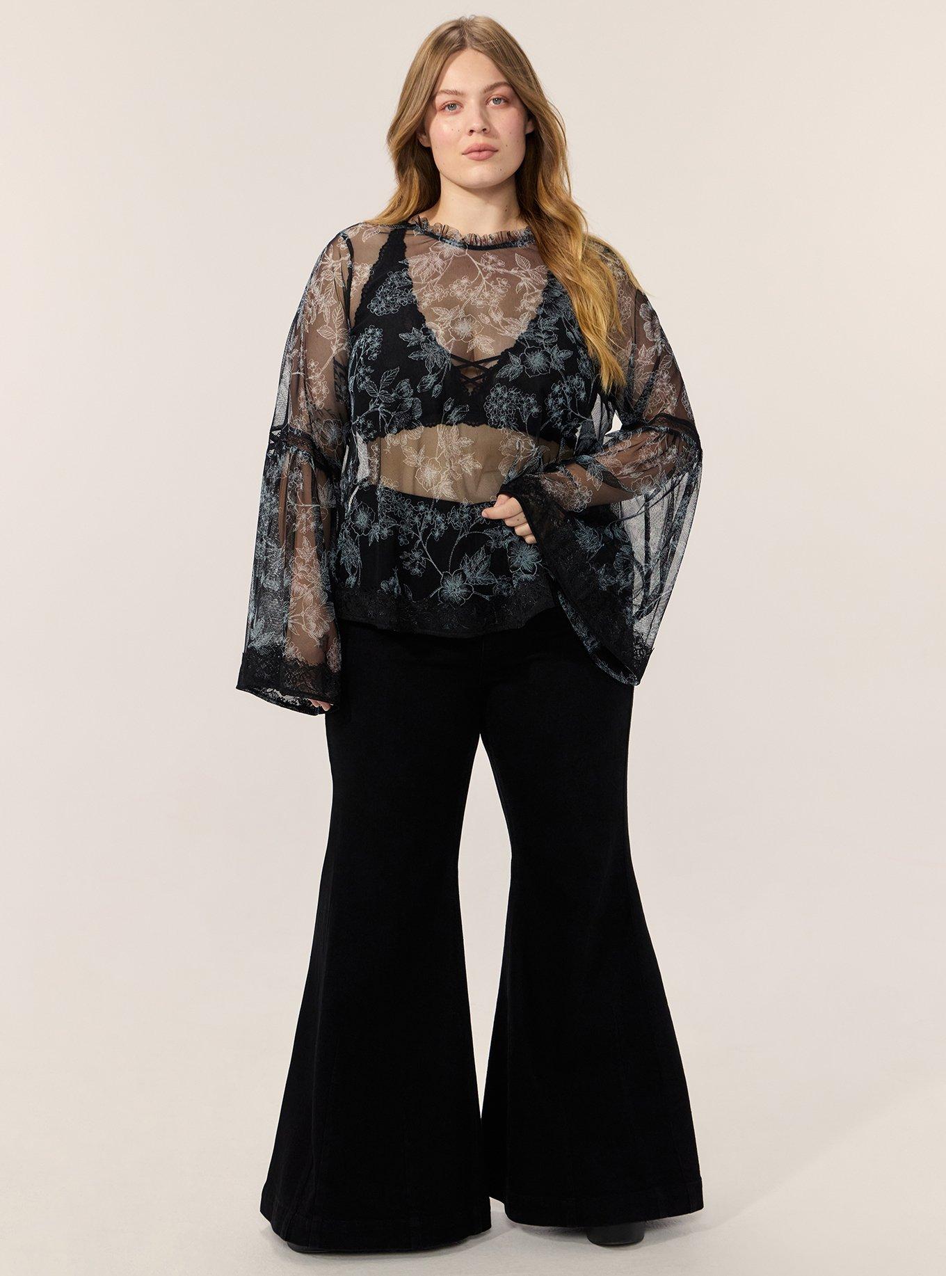 Festi Reversible Bell Sleeve Top, WOODROW FLORAL BLACK, alternate