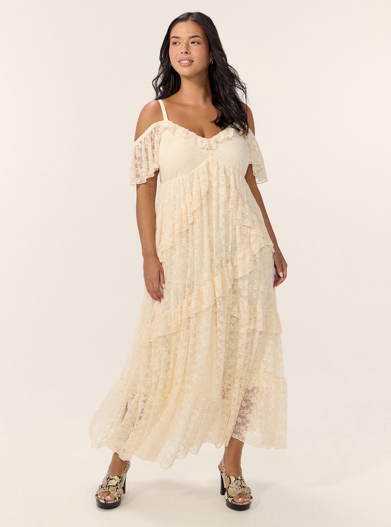 Plus Size Festi Lace Ruffle Maxi Dress, WHITE SWAN, alternate