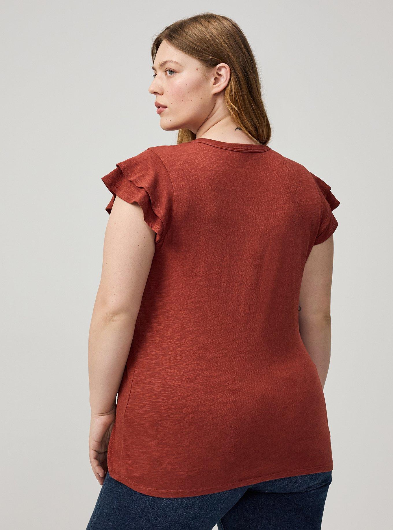 Vintage Slub Crew Double Ruffle Sleeve Tee, ROASTED RUSSET, alternate