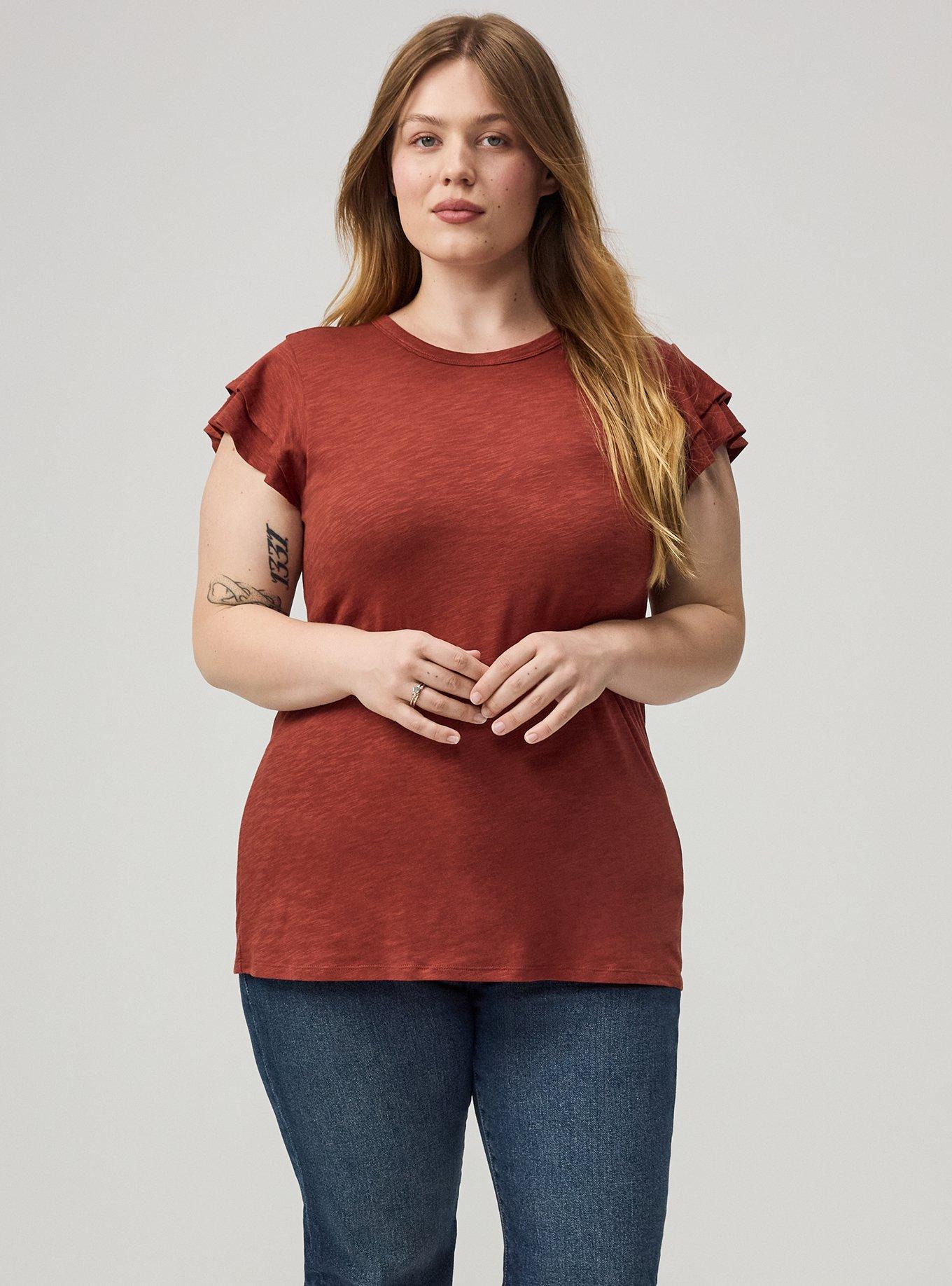 Vintage Slub Crew Double Ruffle Sleeve Tee, ROASTED RUSSET, alternate
