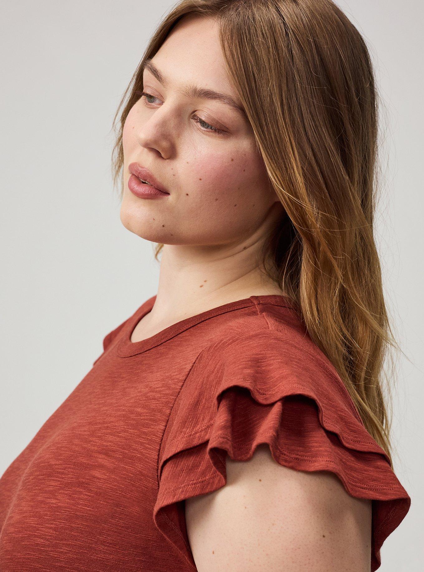 Vintage Slub Crew Double Ruffle Sleeve Tee, ROASTED RUSSET, alternate