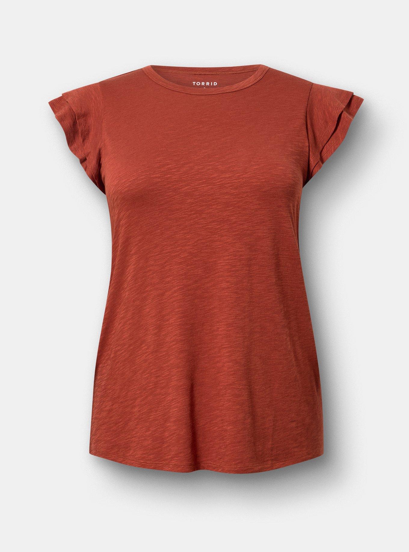 Vintage Slub Crew Double Ruffle Sleeve Tee, ROASTED RUSSET, hi-res