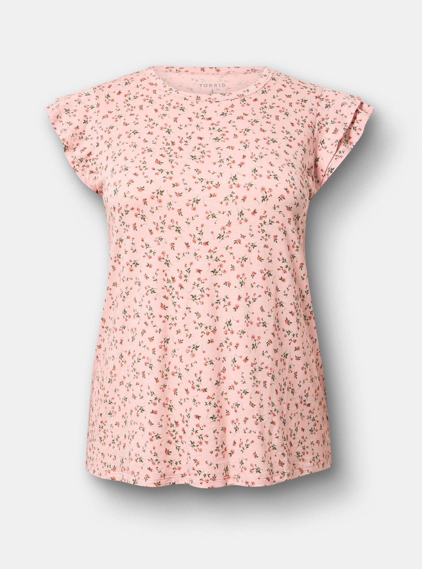Vintage Slub Crew Double Ruffle Sleeve Tee, ALISON DITSY FLORAL PINK, flat