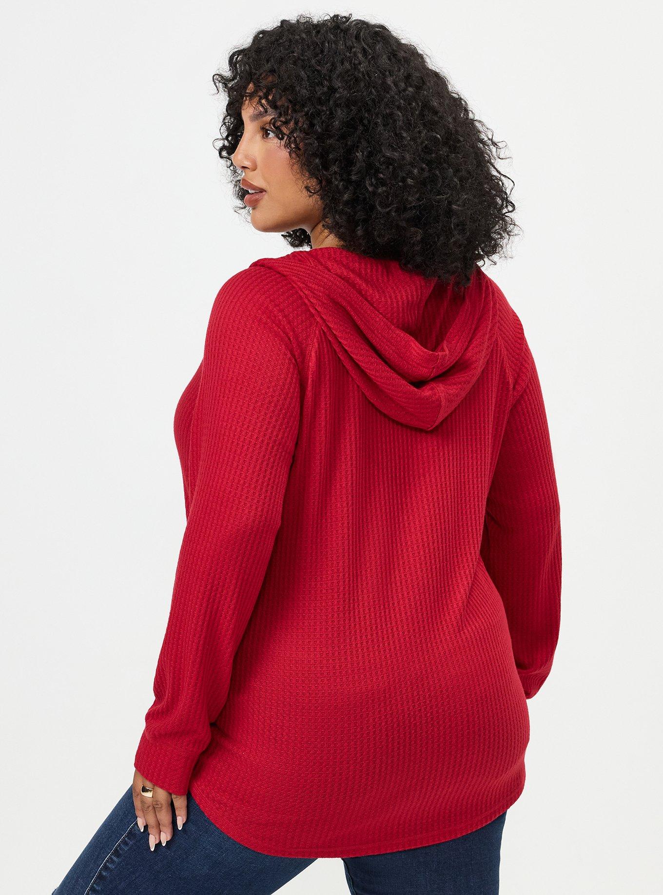 Plus Size Waffle Varsity Snap Front Hoodie, JESTER RED, alternate