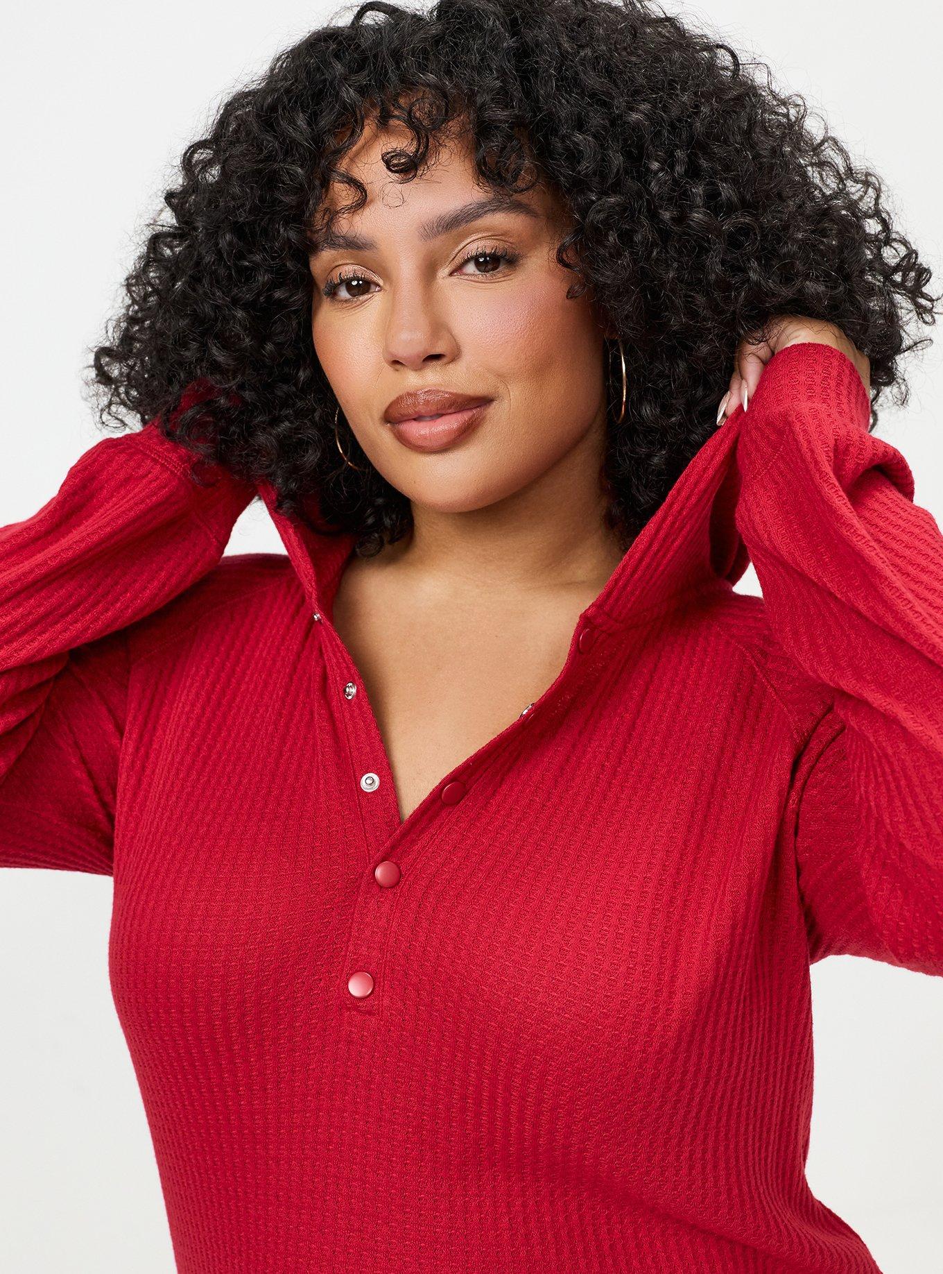 Plus Size Waffle Varsity Snap Front Hoodie, JESTER RED, alternate