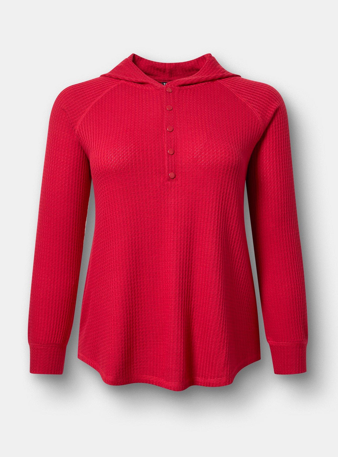 Plus Size Waffle Varsity Snap Front Hoodie, JESTER RED, flat