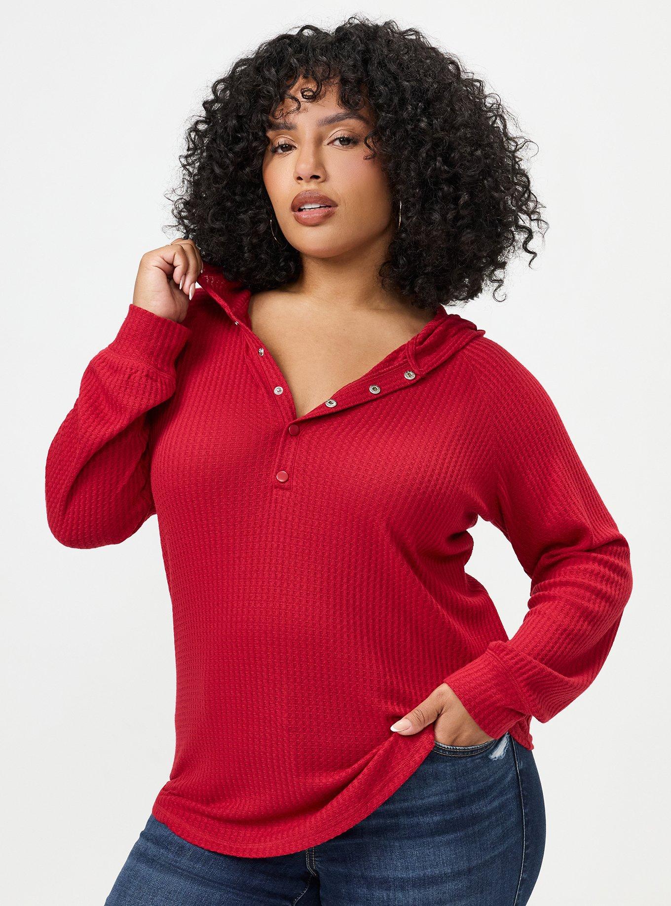 Plus Size Waffle Varsity Snap Front Hoodie, JESTER RED, hi-res