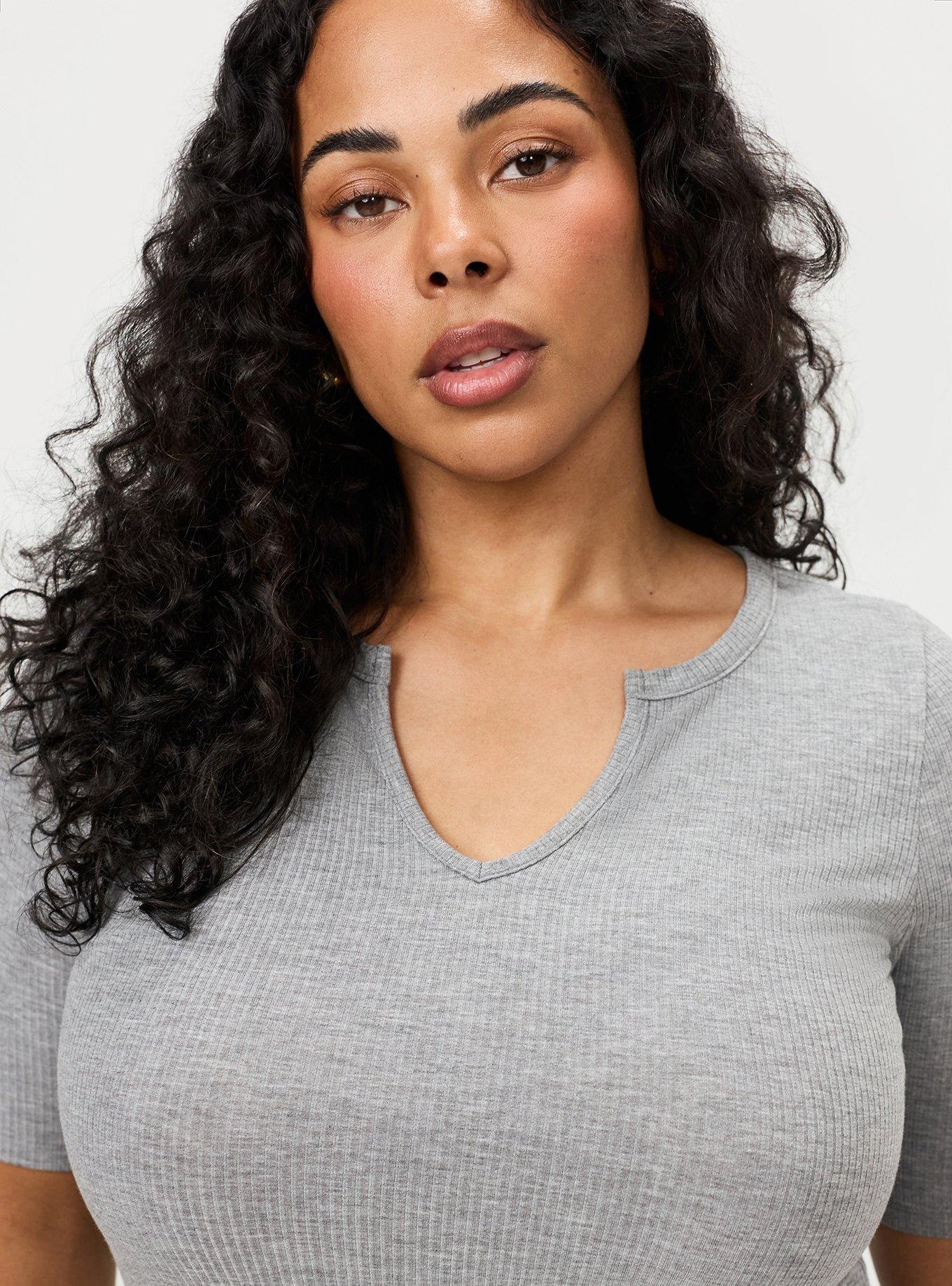Super Soft Rib Notch Neck Henley Top, MED HEATHER GREY, alternate