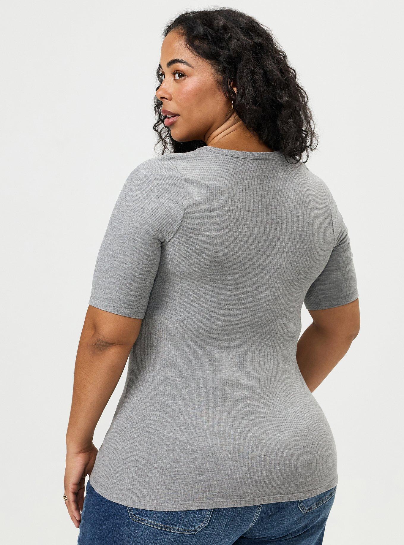 Super Soft Rib Notch Neck Henley Top, MED HEATHER GREY, alternate