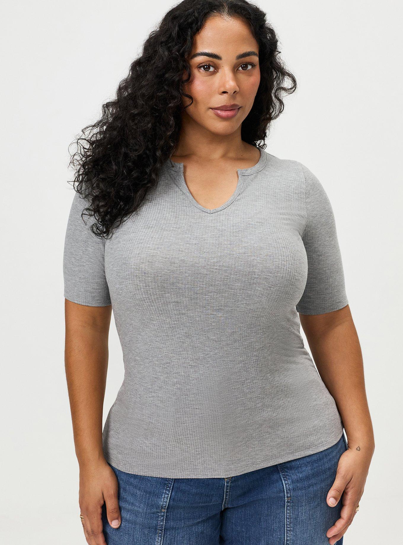 Super Soft Rib Notch Neck Henley Top, MED HEATHER GREY, alternate